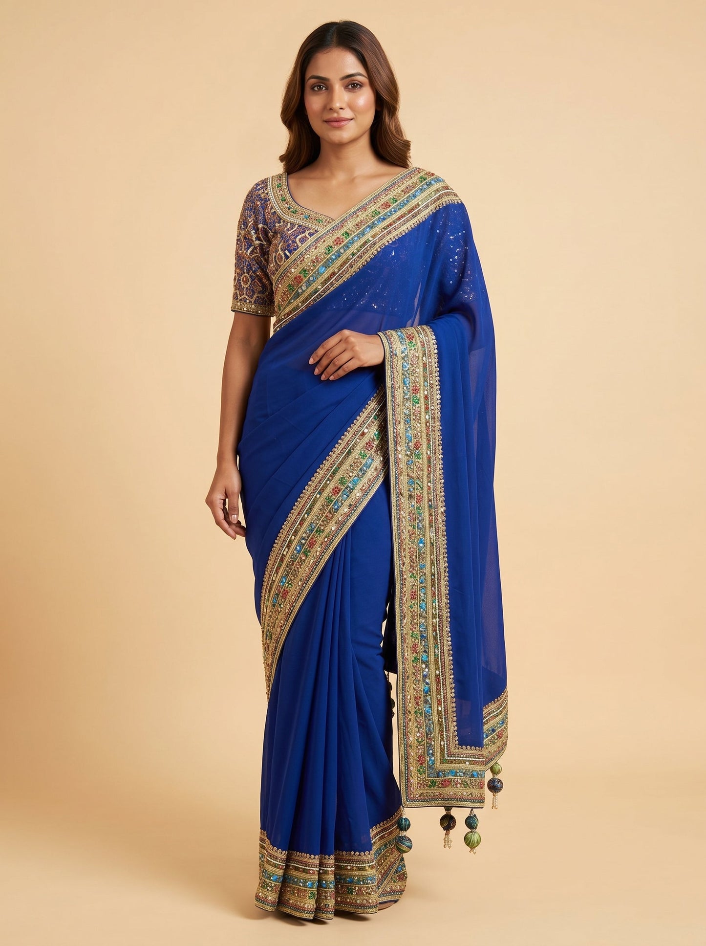 Blue embroidered saree with intricate work