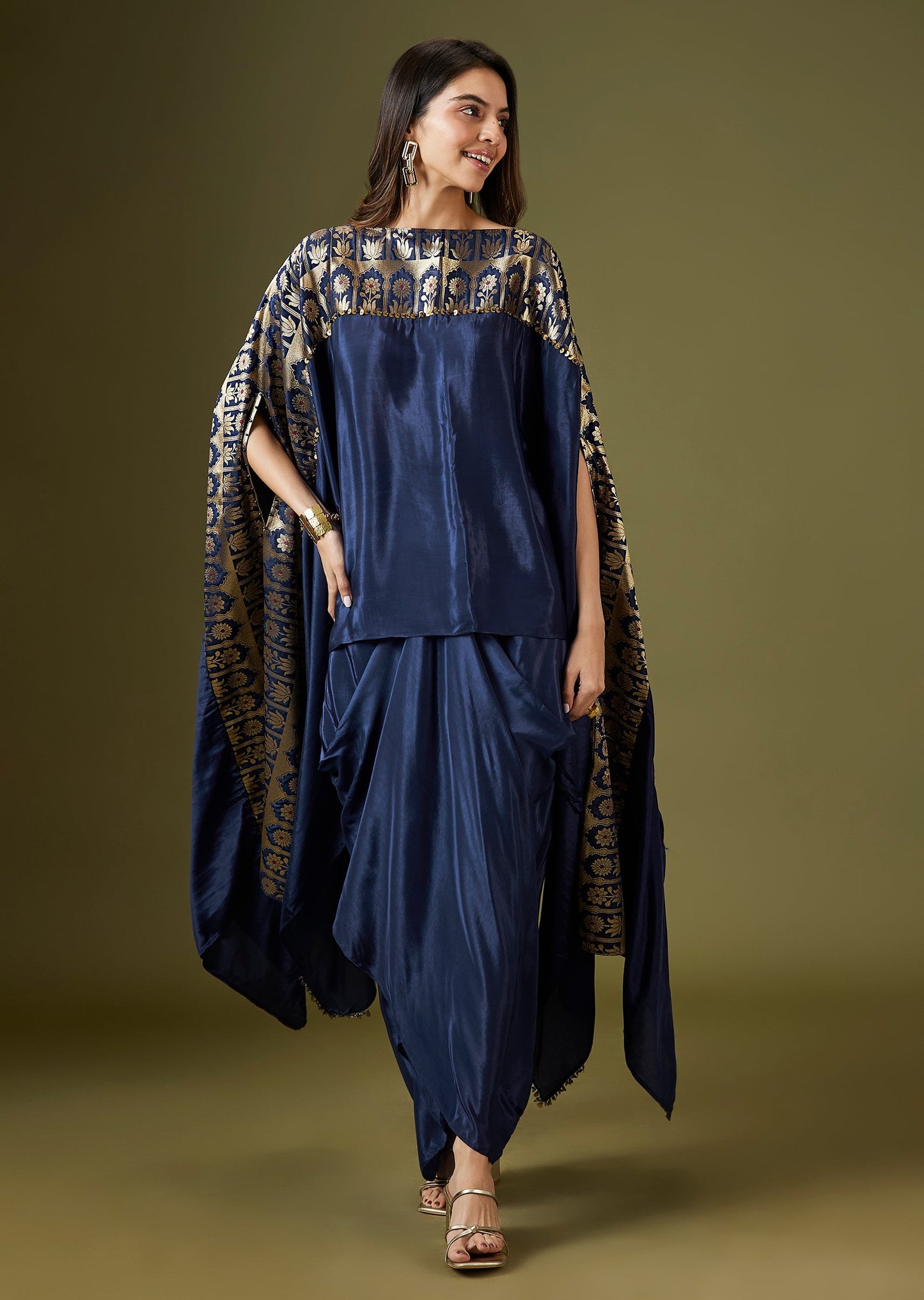 Blue Kaftan Style Drape Skirt Set