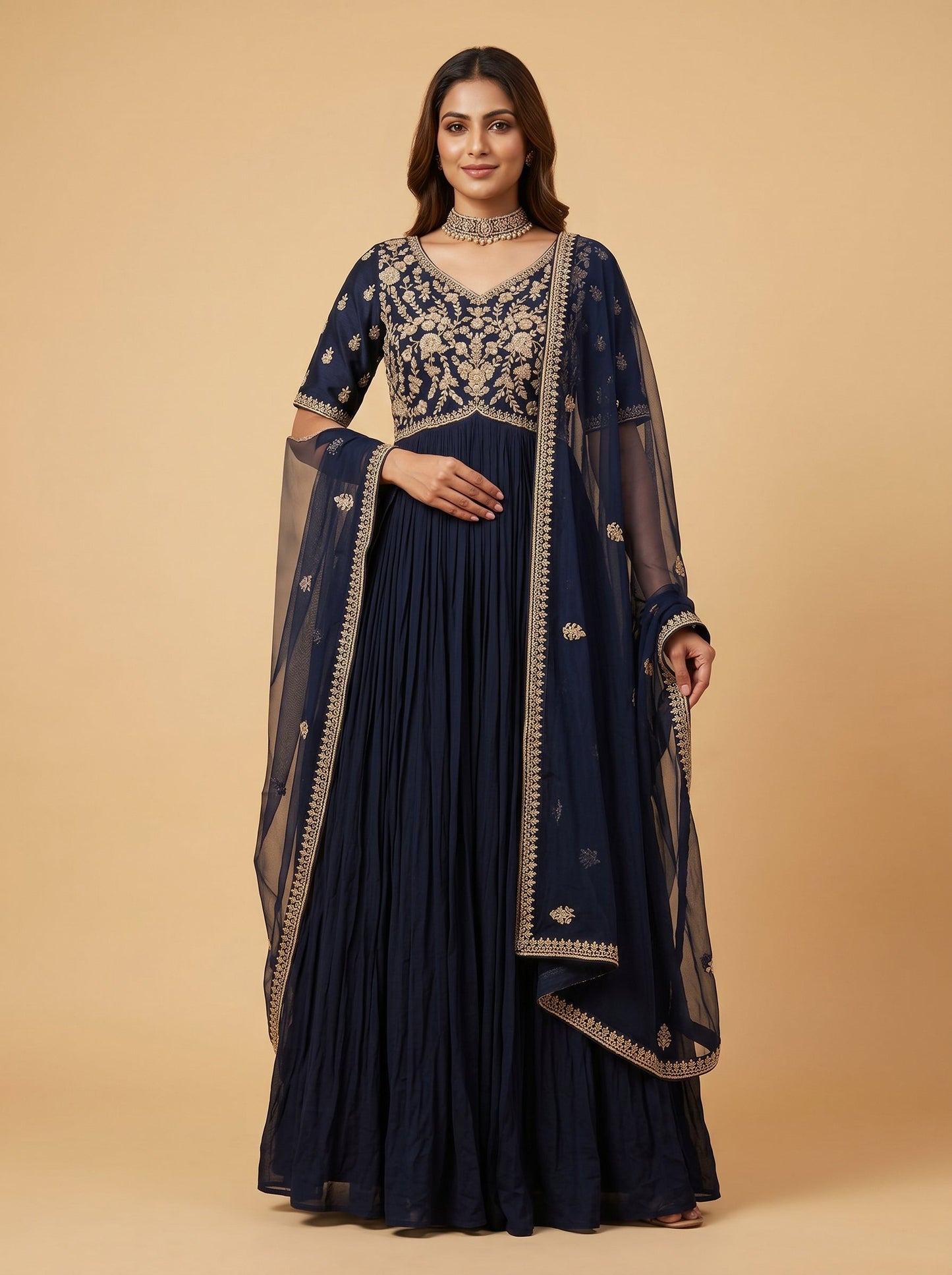 Blue Rayon Flared Anarkali Pant Set
