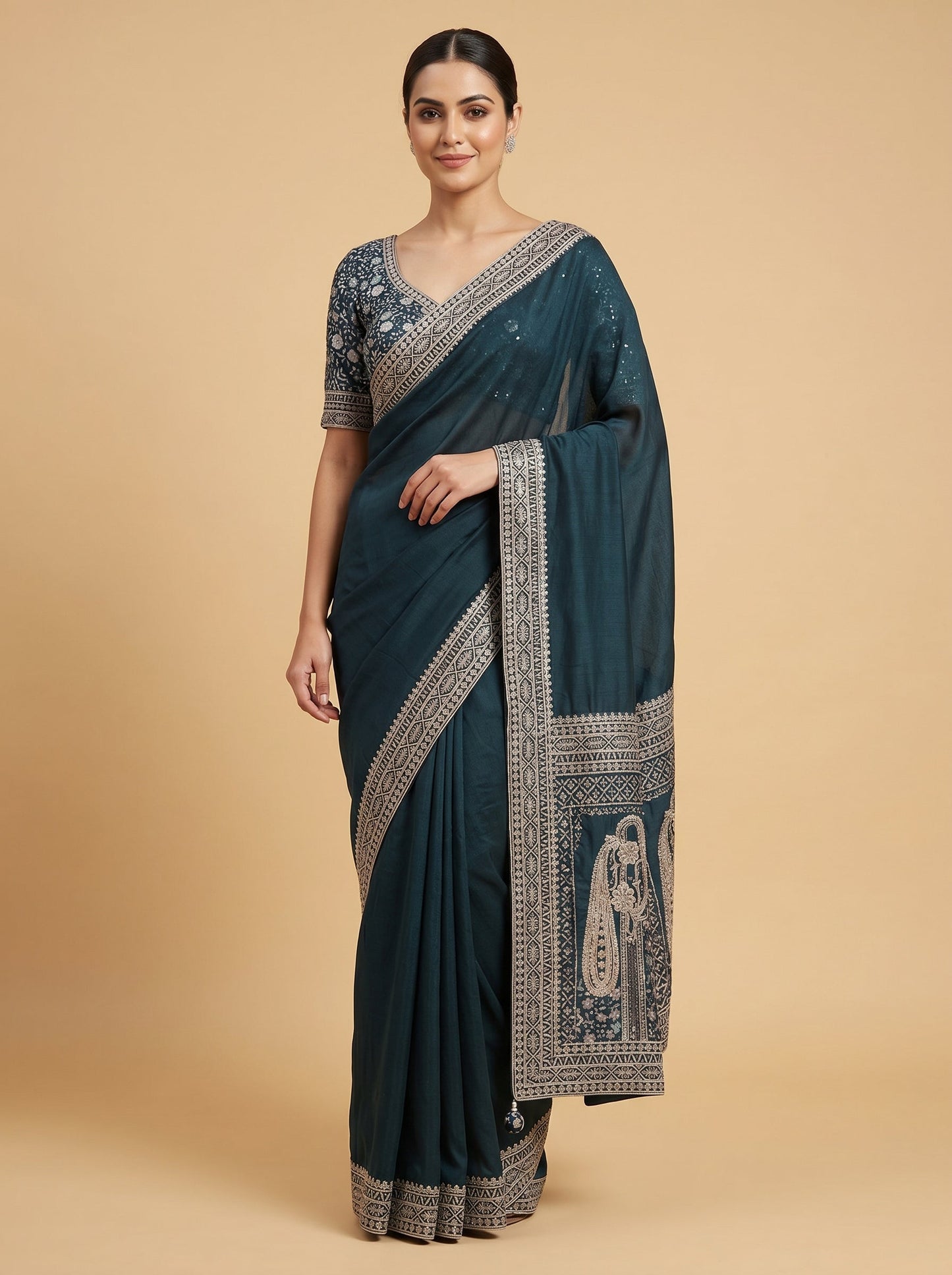 Blue Sapphire Tint Embroidered Saree