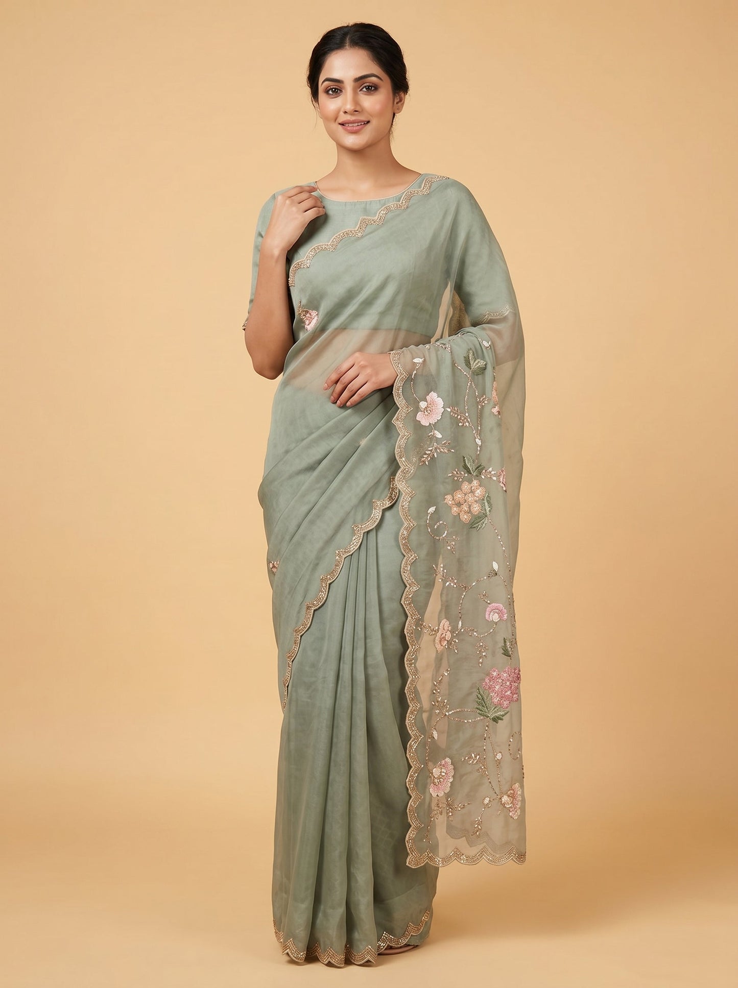 Blue Serene Flow Embroidered Saree