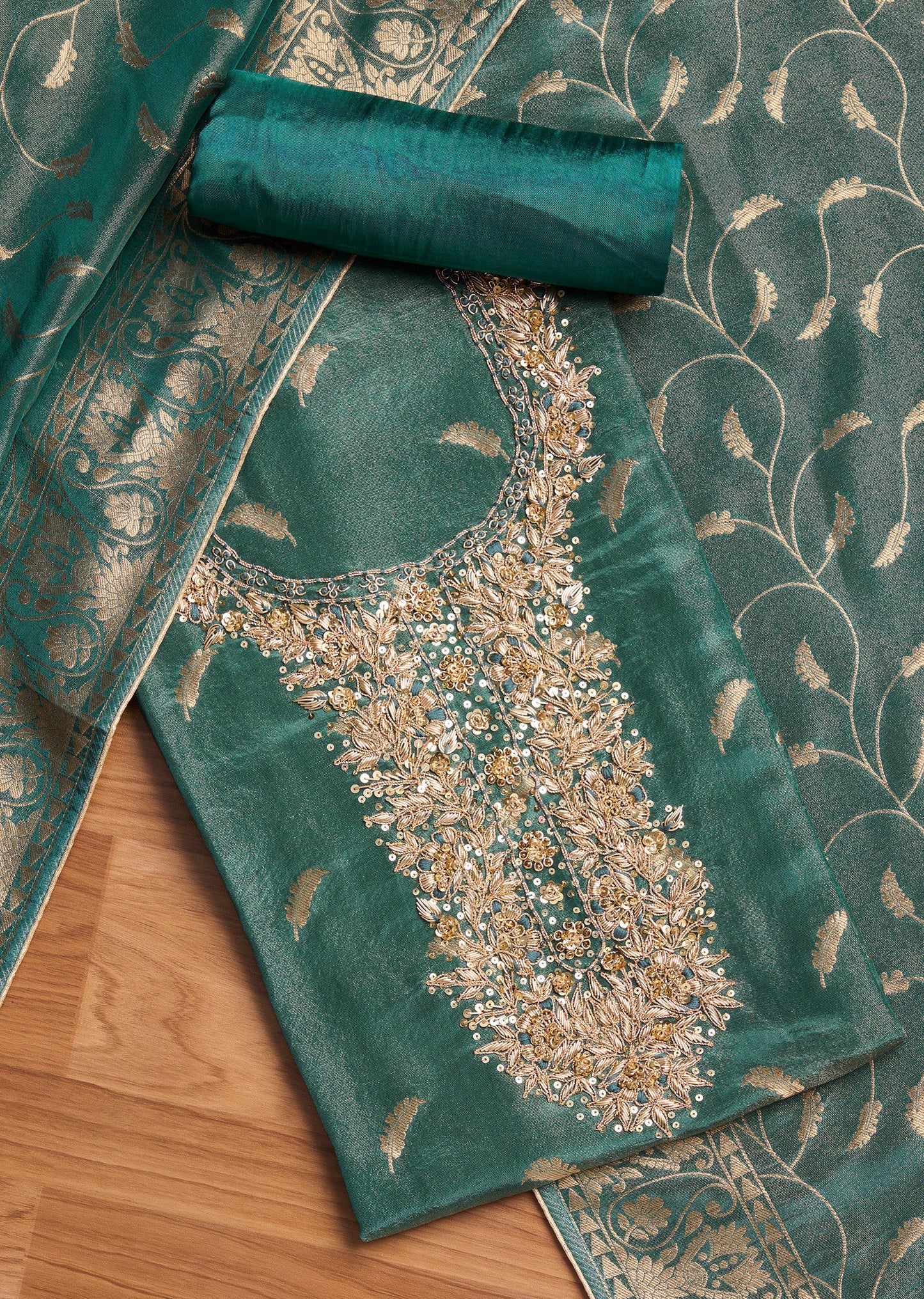 Blue Tissue Embroidered Unstitched Suit Set