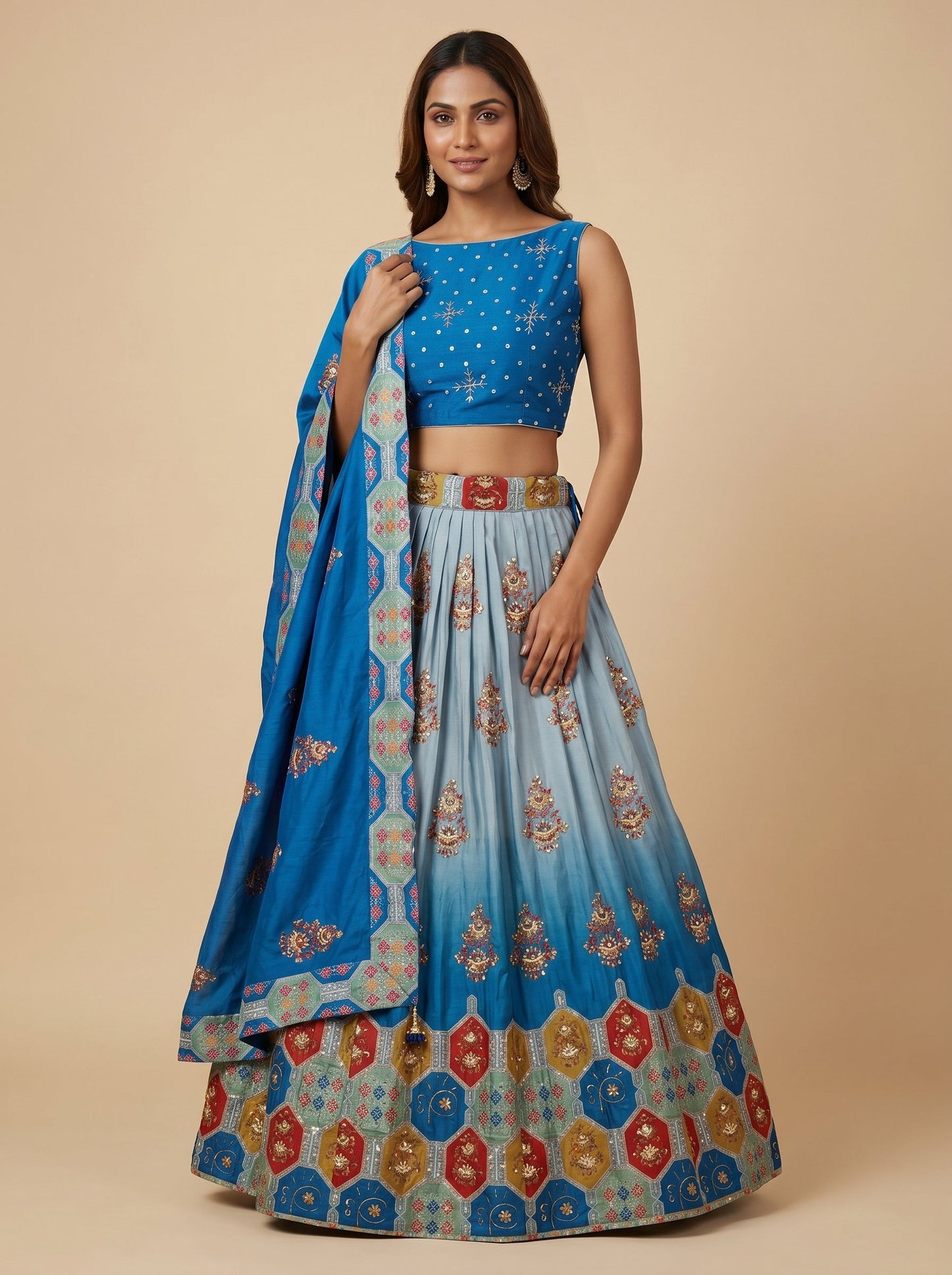 Blue Wave Print Lehenga