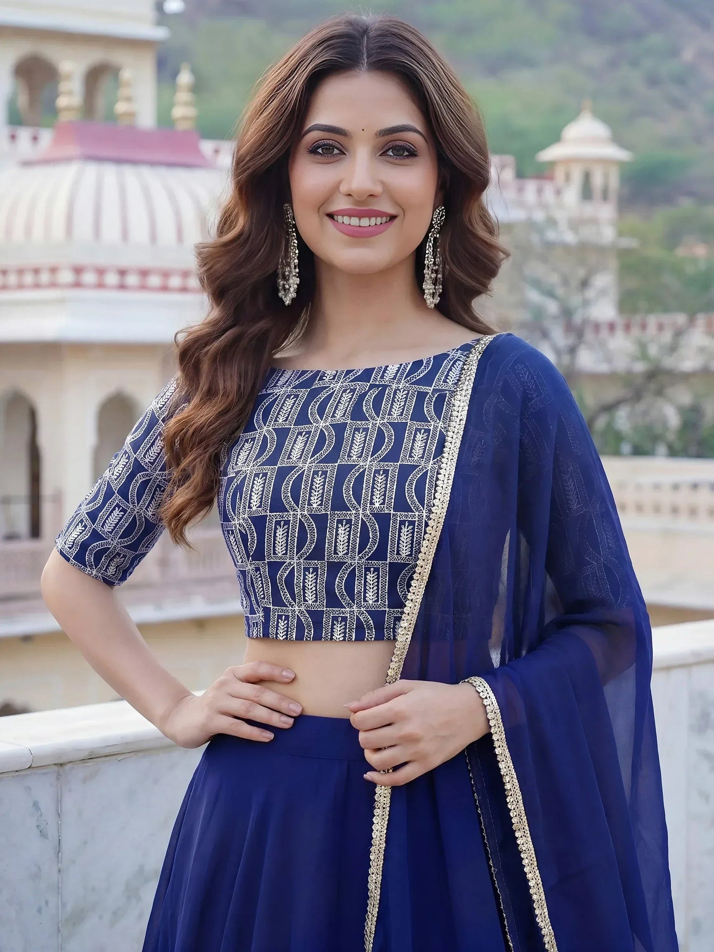 Tulsi Art Wonderful Royal Blue Embroidered Georgette Festive Wear Lehenga Choli