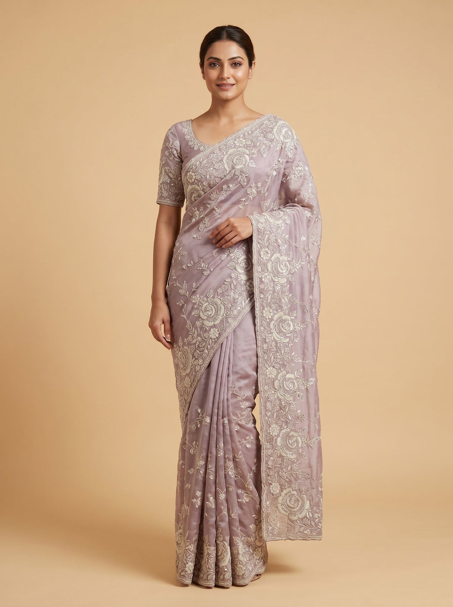 Blush Lace Embroidered Saree