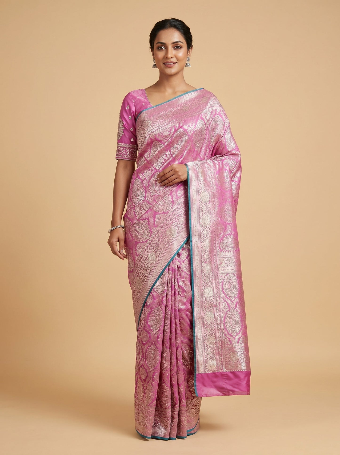 Blush Radiance Pink Embroidered Saree