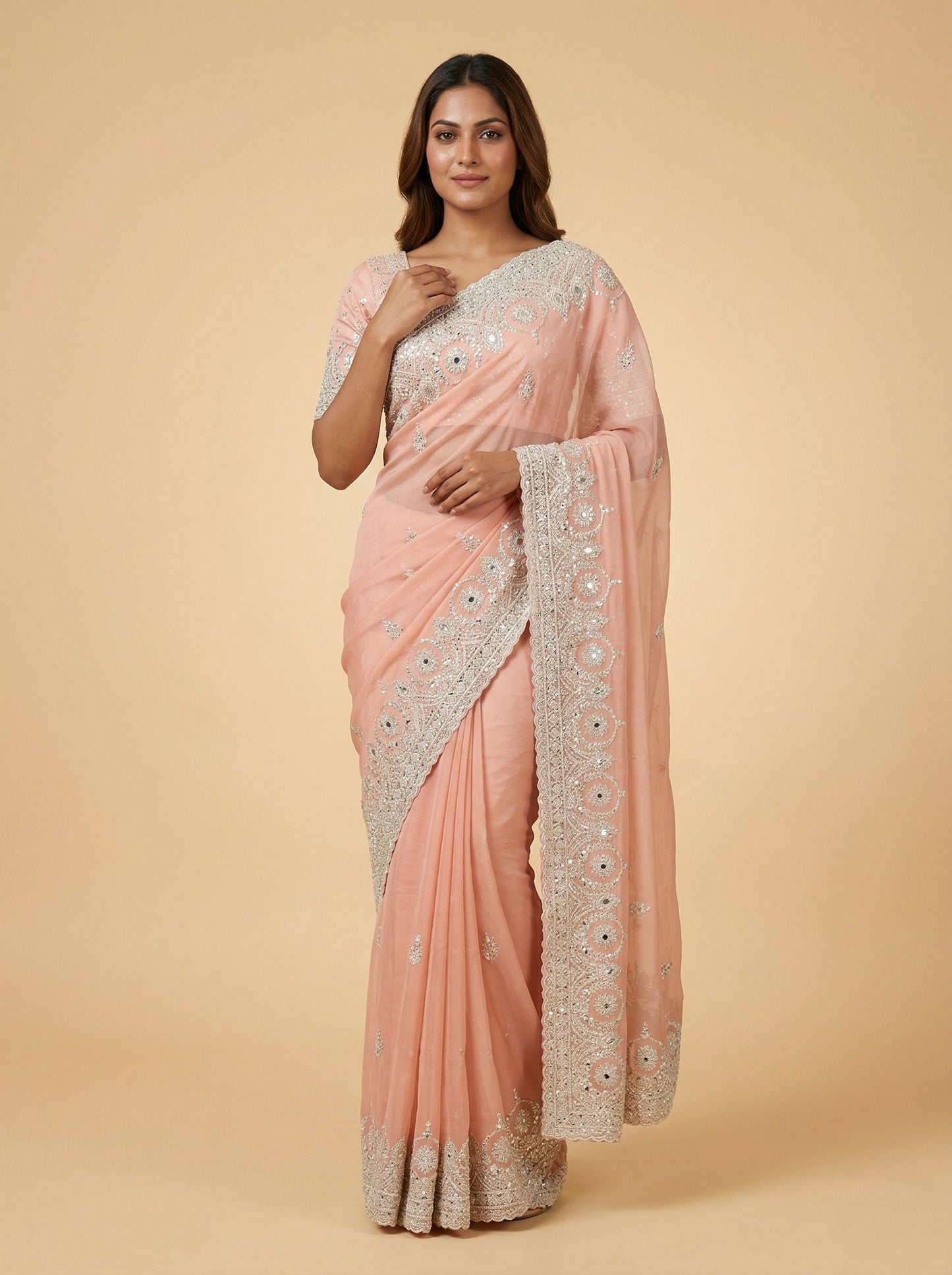 Blush Sorbet Pink Embroidered Saree