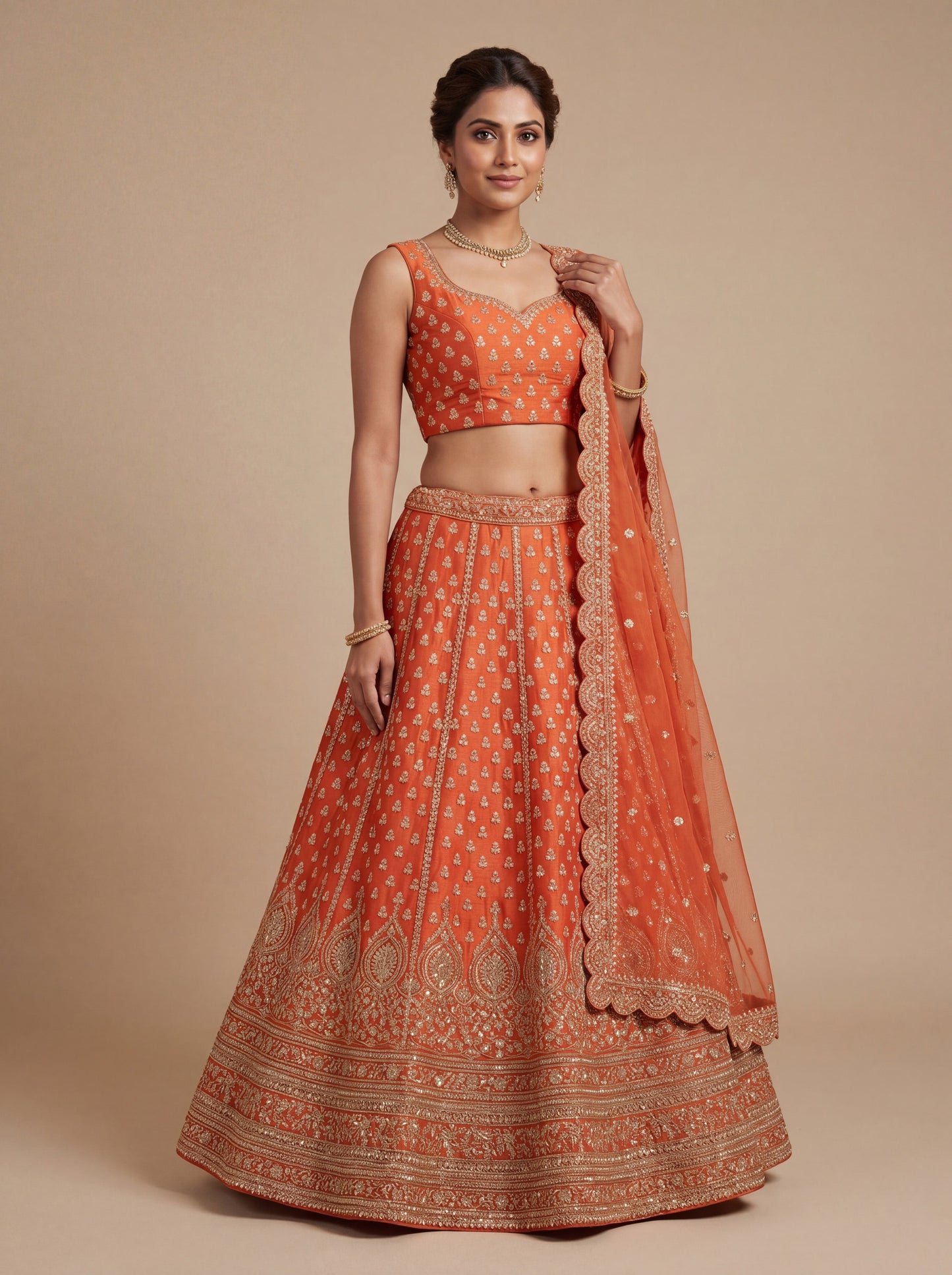 Bright Orange Wedding Lehenga