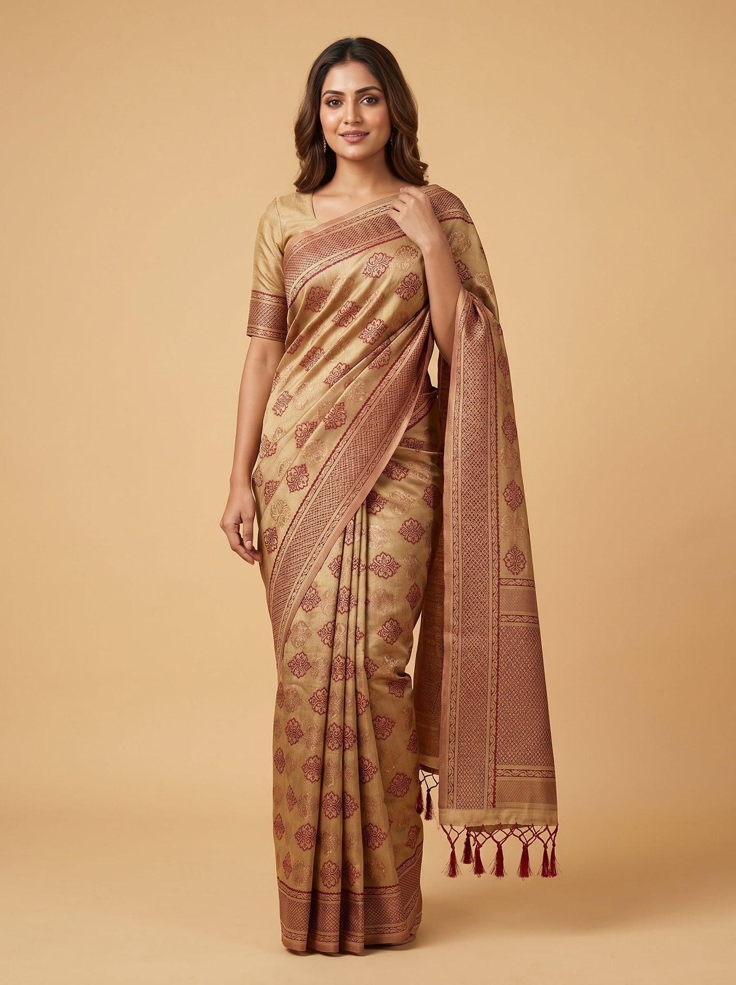 Brown Earth Tone Embroidered Saree