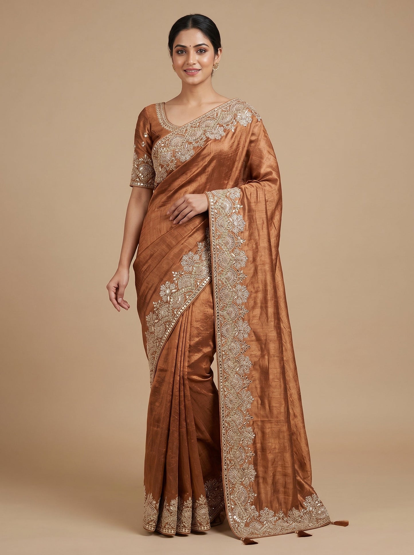 Brown Earthy Detail Embroidered Saree