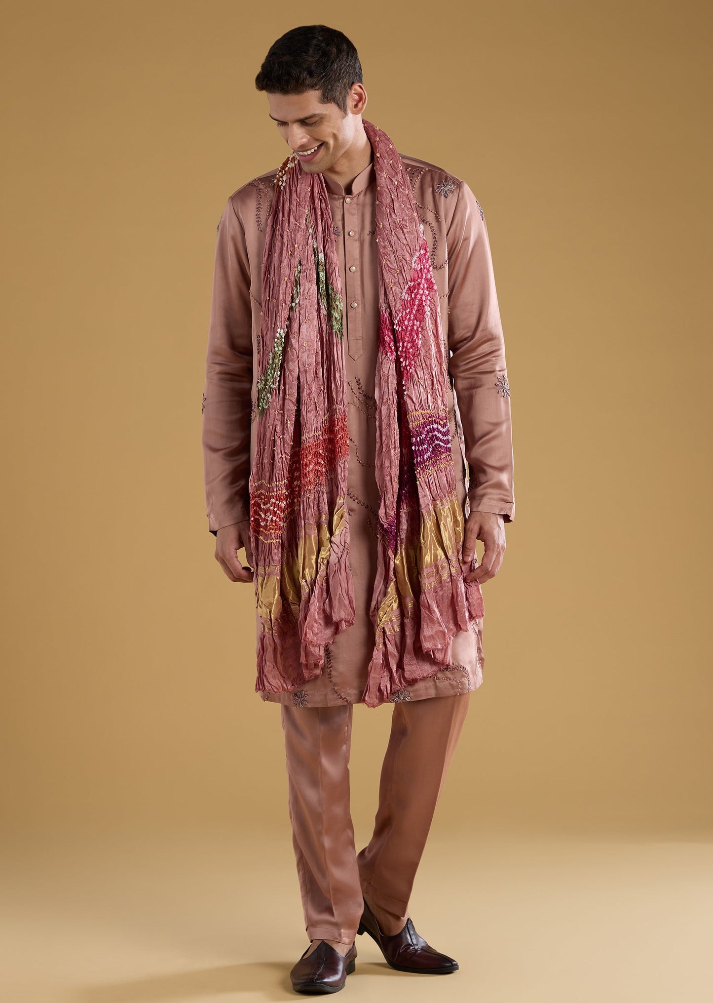 Brown Hand Dyed Bandhani Pure Silk Dupatta