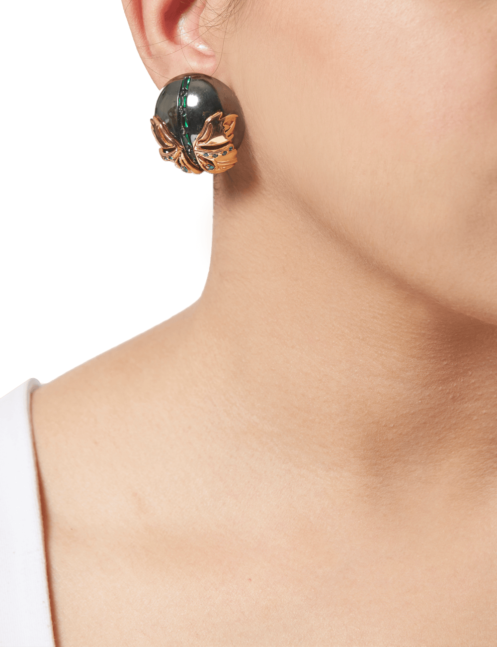 Instar Button Tops Earrings in Gold & Emerald Green