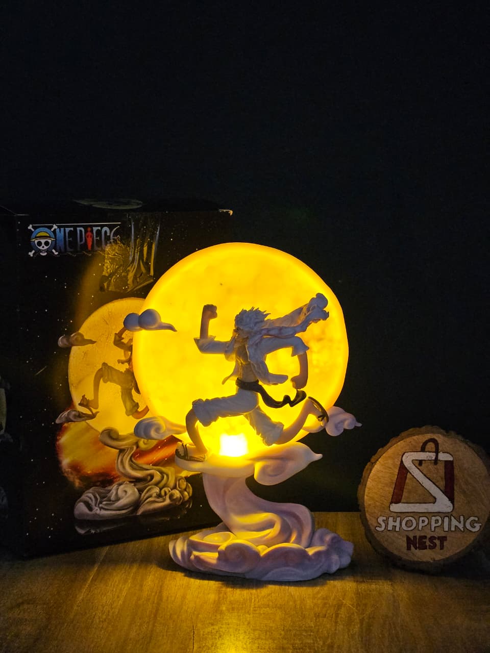 One PIece Gear 5 Luffy Sun God Nika Flying under MOON with light Action Figure PVC Multicolour | 28 CMS |