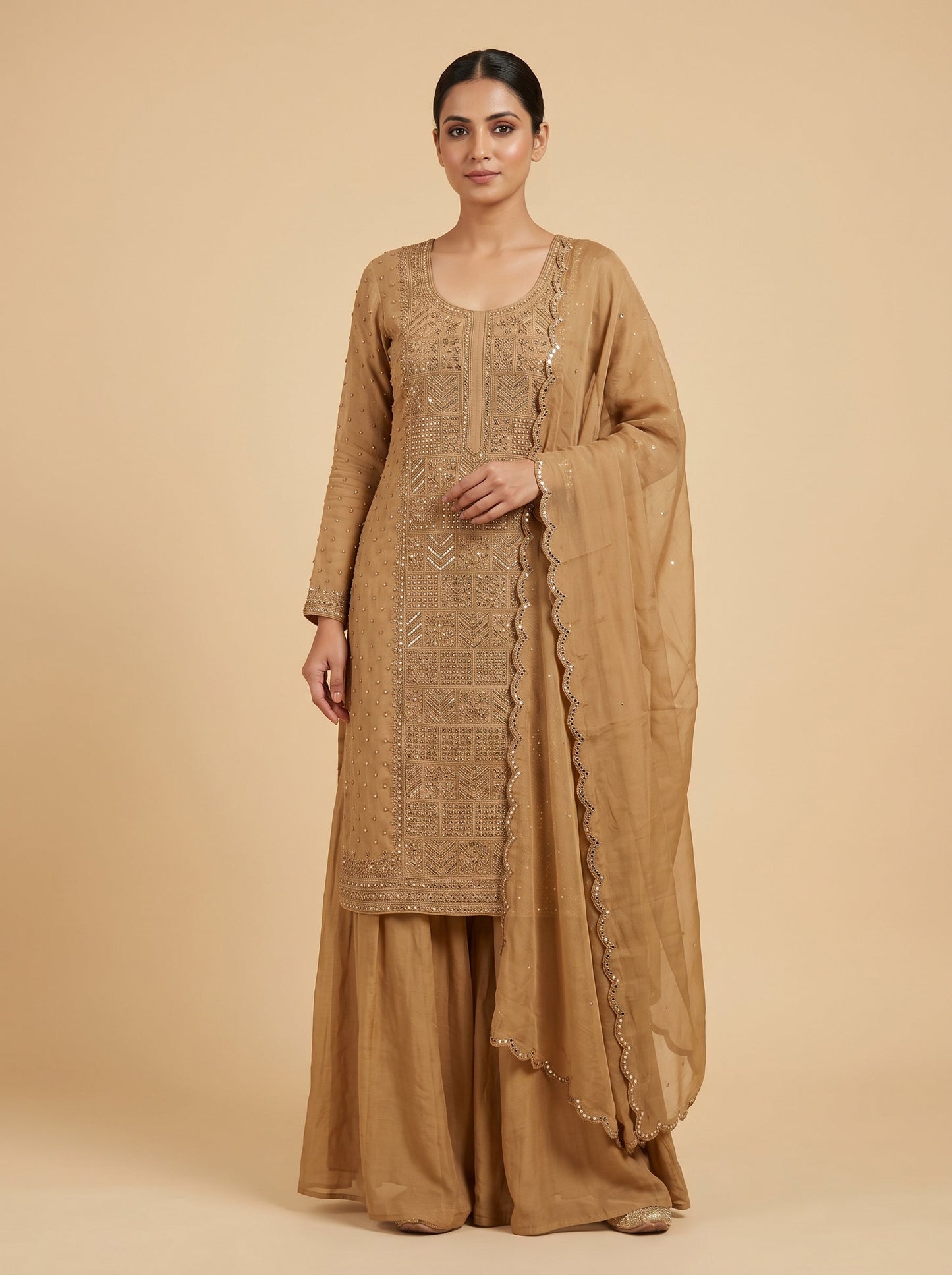 Chestnut Brown Sharara Set
