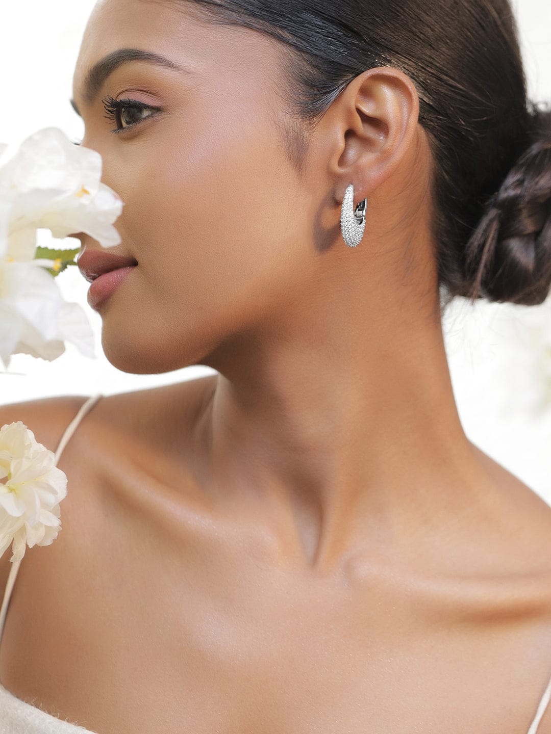 Chic Luxe Glow American Diamond Zirconia Half Round Studs
