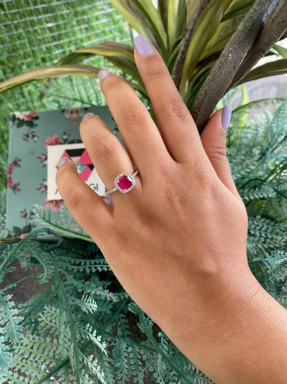 Coloured Stone Cushion Cut Daily Wear Ring