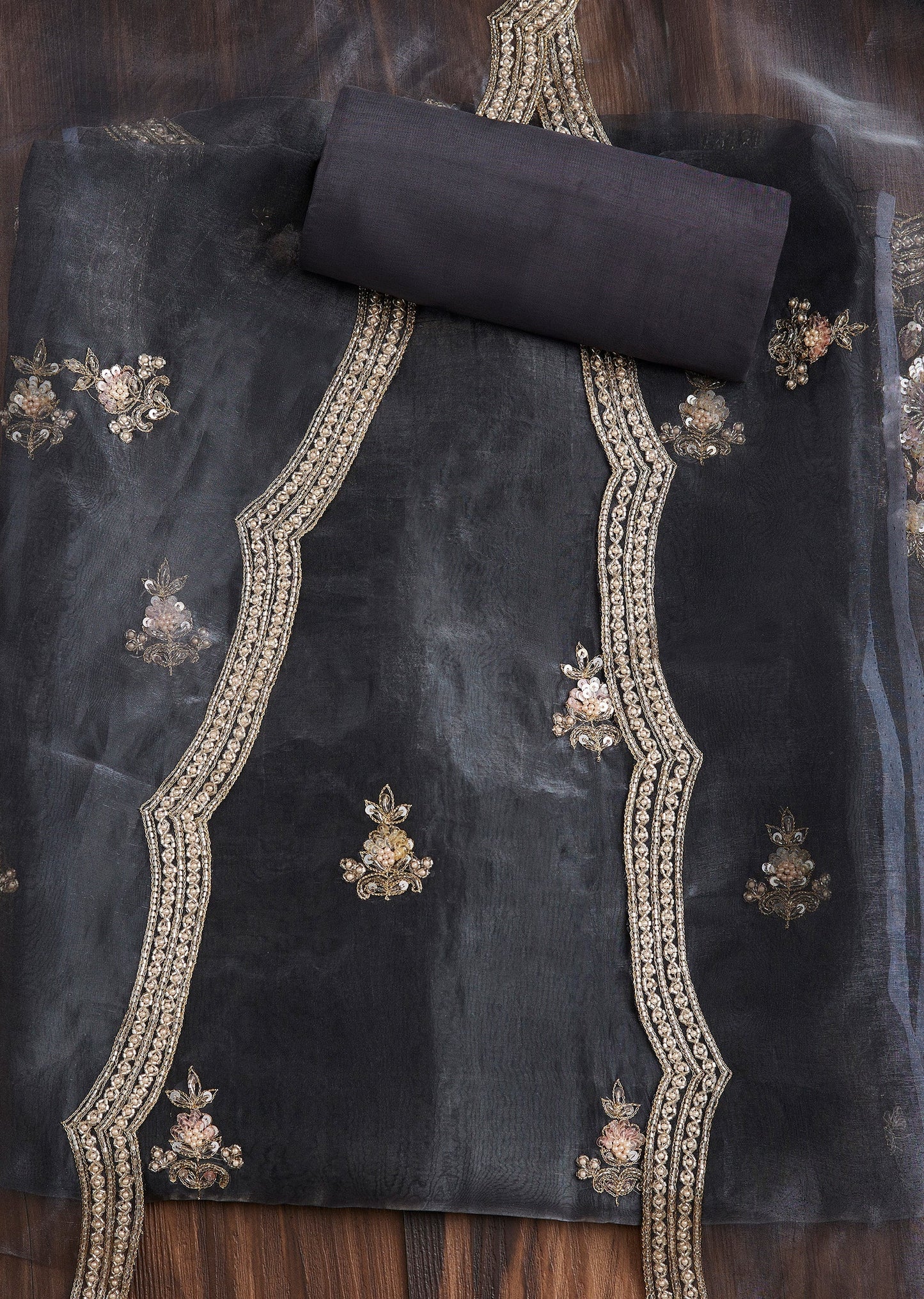 Contemporary Grey Organza Suit Set