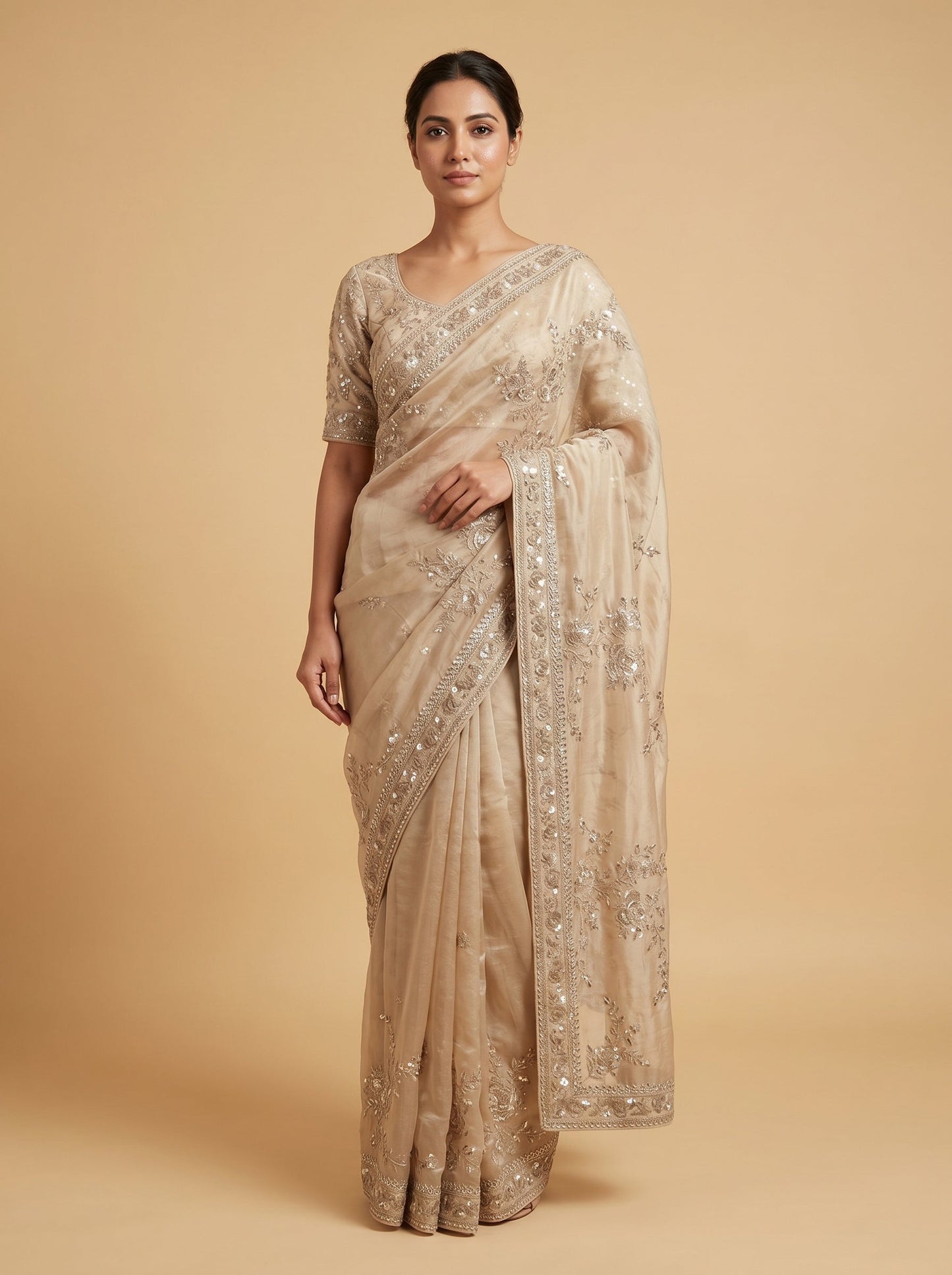 Copper Shimmer Embroidered Saree