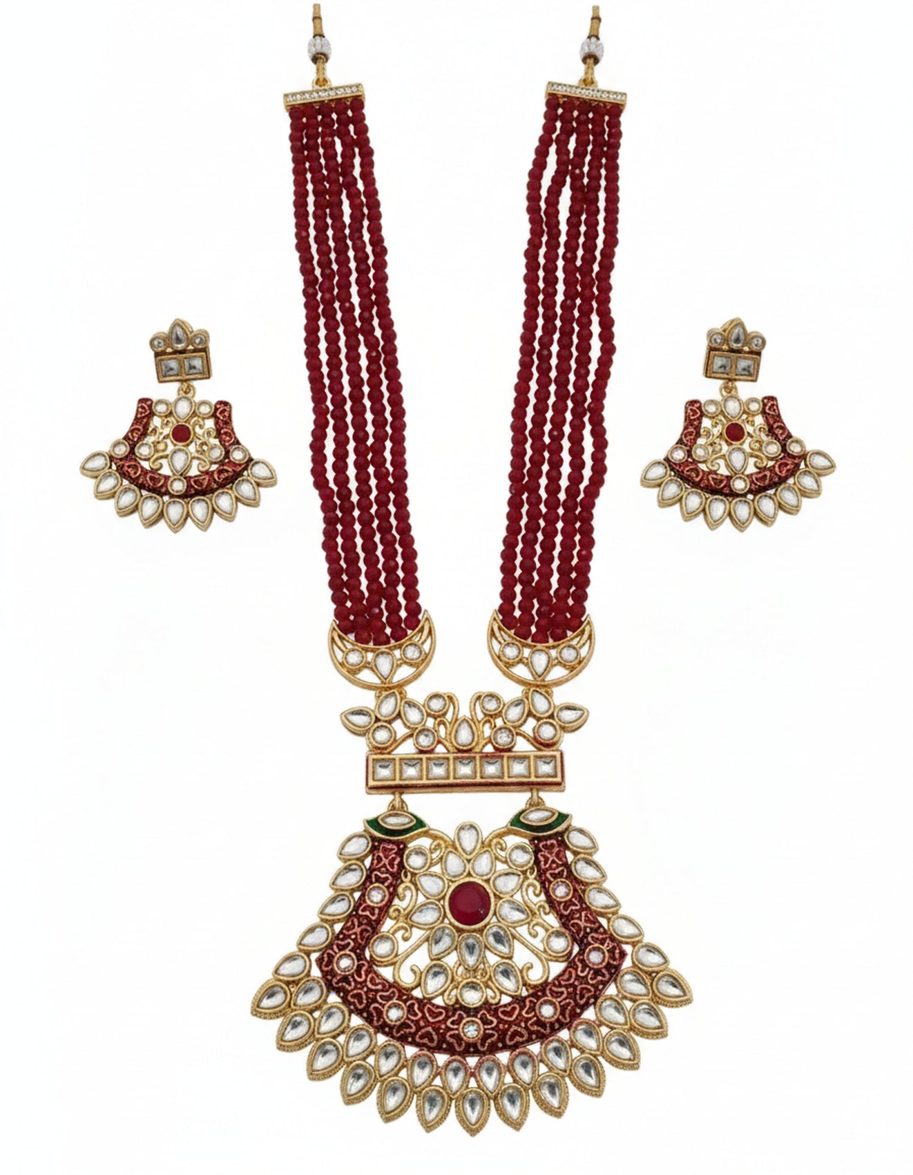 Jewel City Stunning Handcrafted Maroon Beaded Necklace And Earrings Set