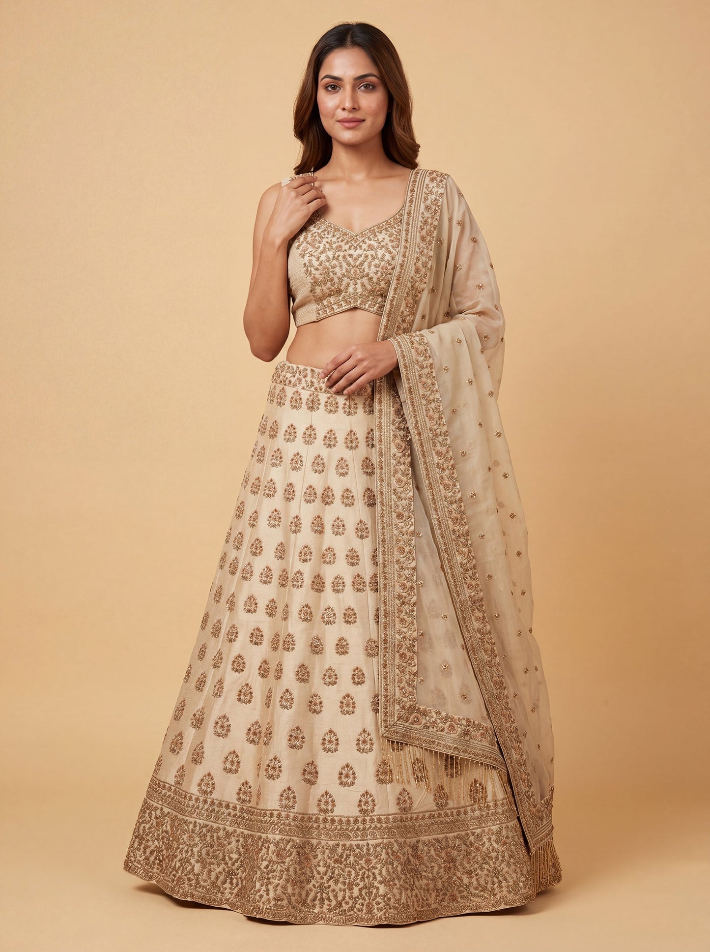 Cream Beige Heritage Bridal Lehenga