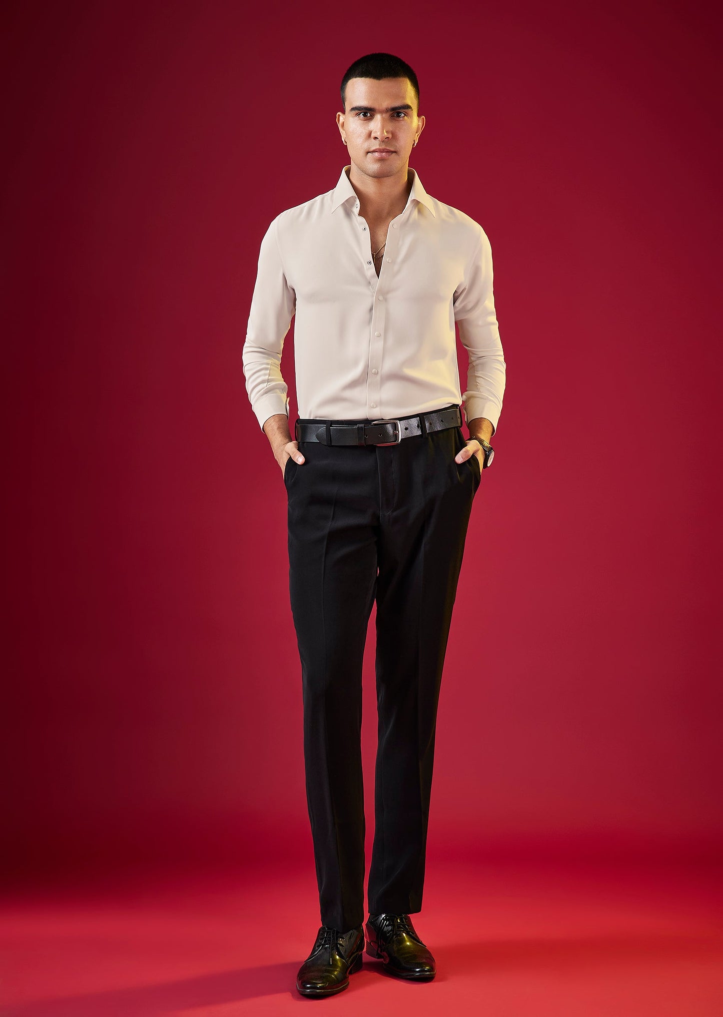 Cream Mens Solid Viscose Button Front Shirt