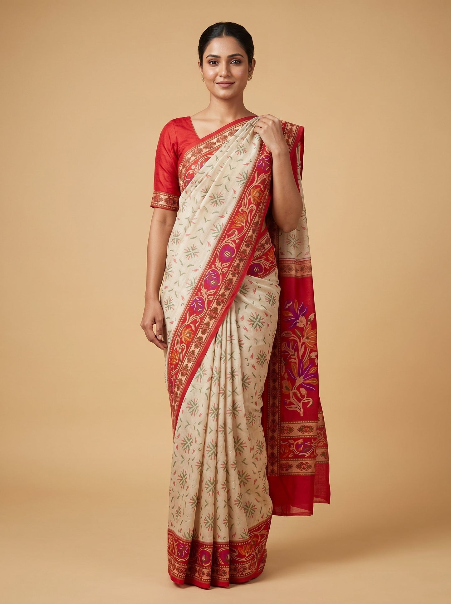 Cream Tailored Handloom Saree