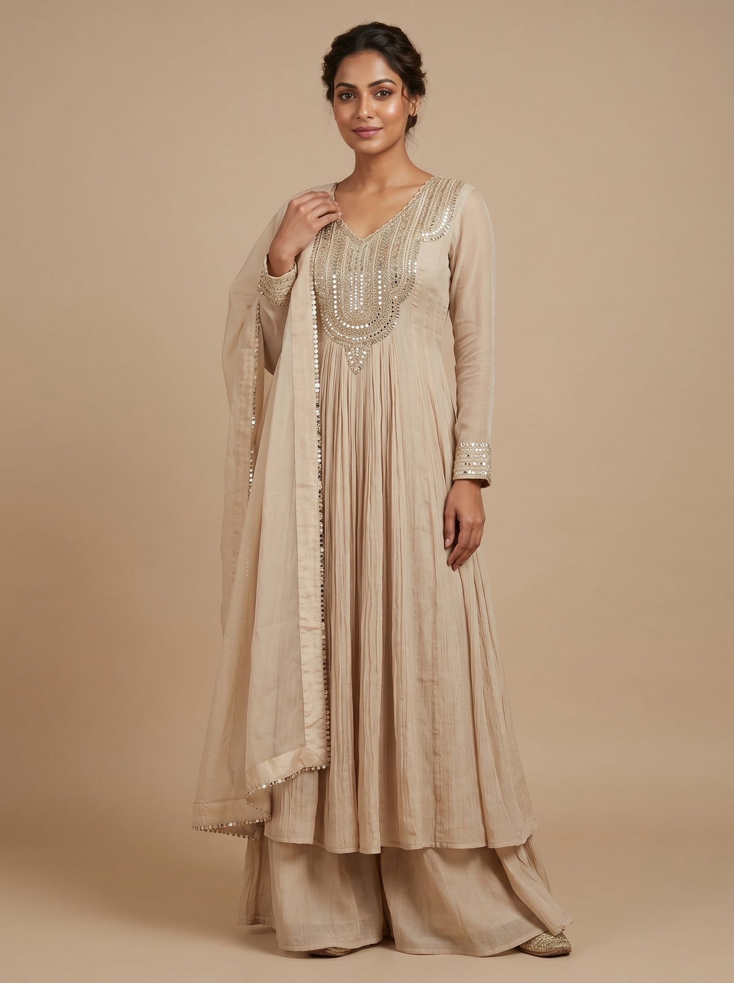 Cream Satin Anarkali