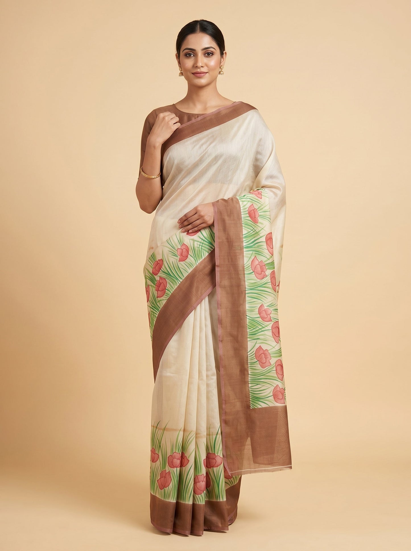 Cream Shaded Layered Handloom Saree