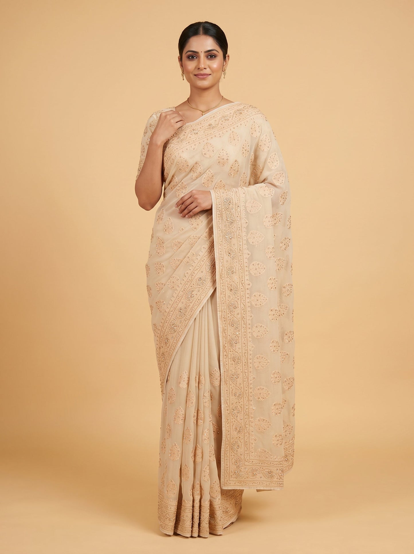 Cream Silk Handloom Saree