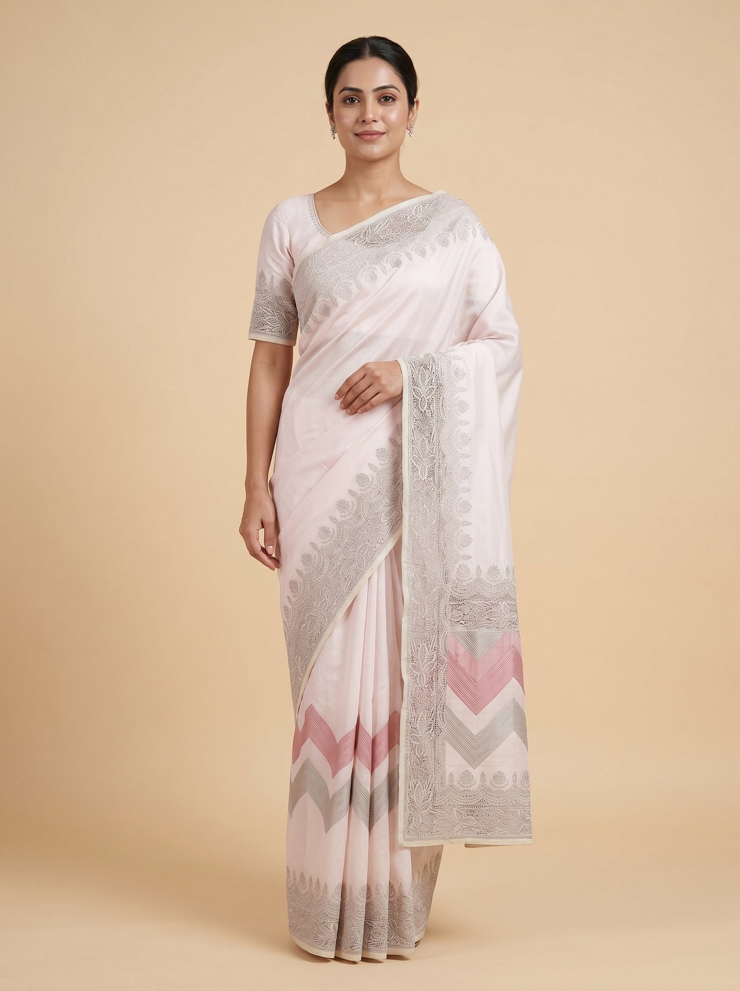 Cream Smooth Tone Handloom Saree