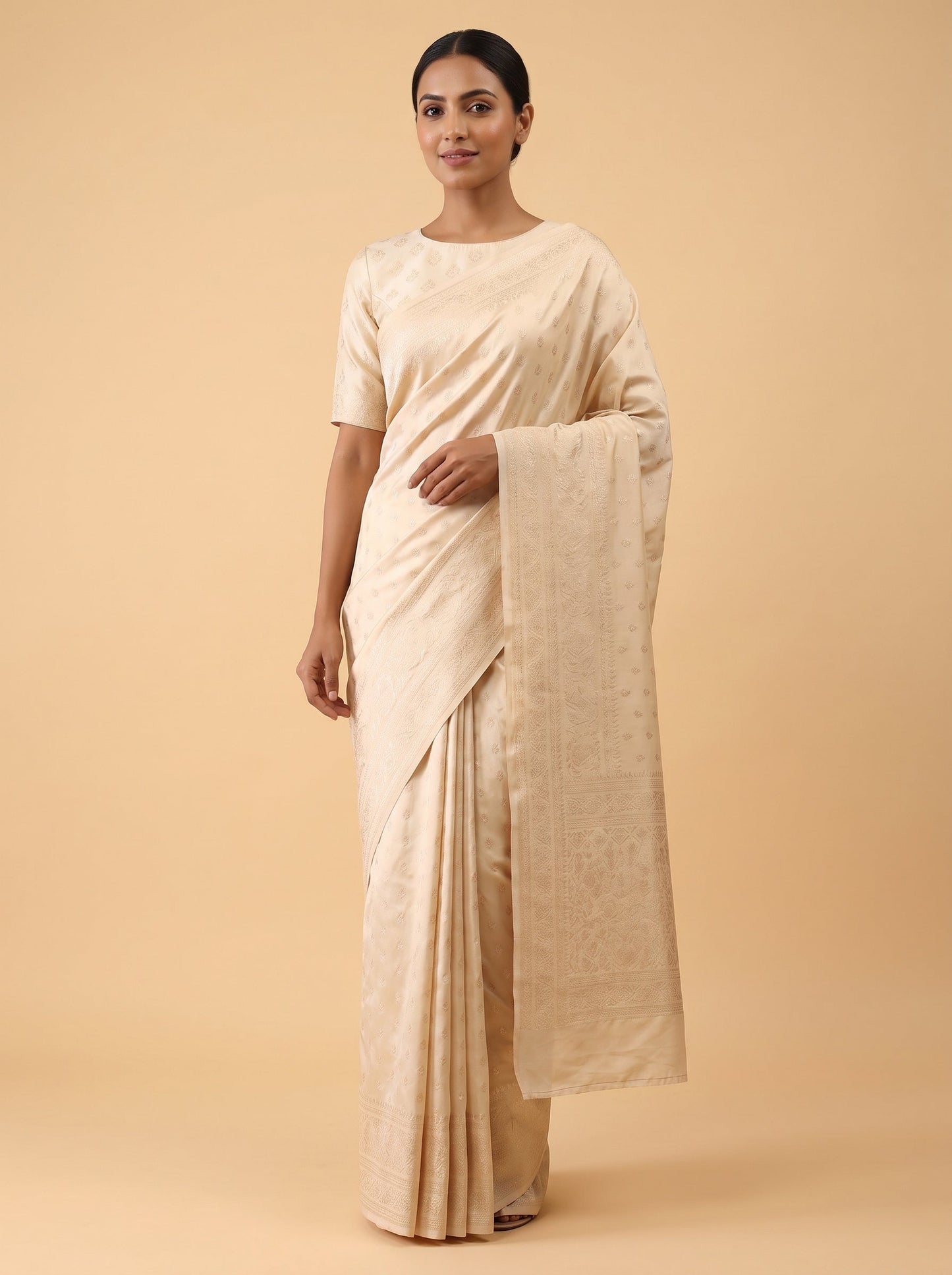 Cream Soft Ivory Handloom Saree