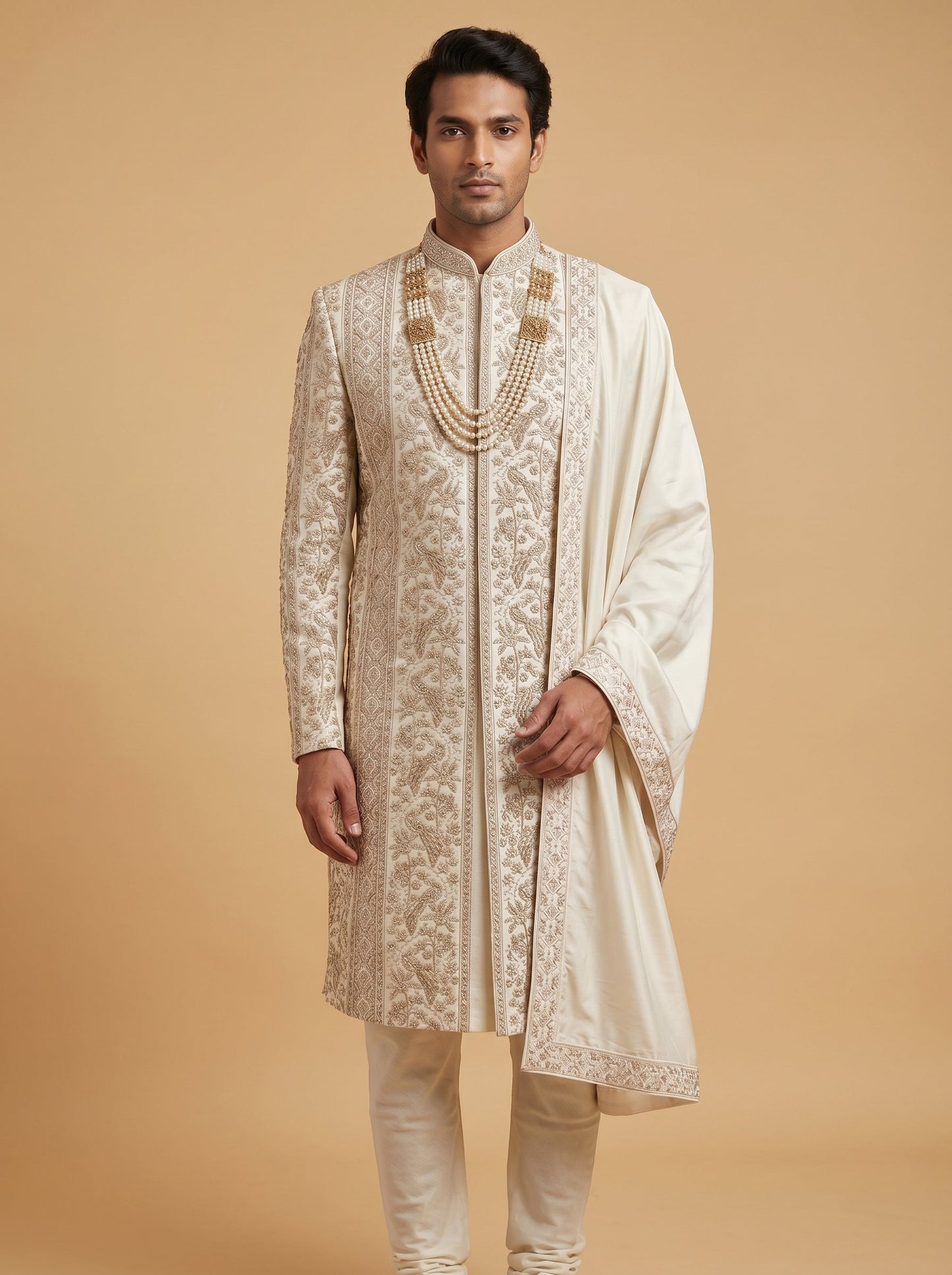 Cream Wedding Sherwani