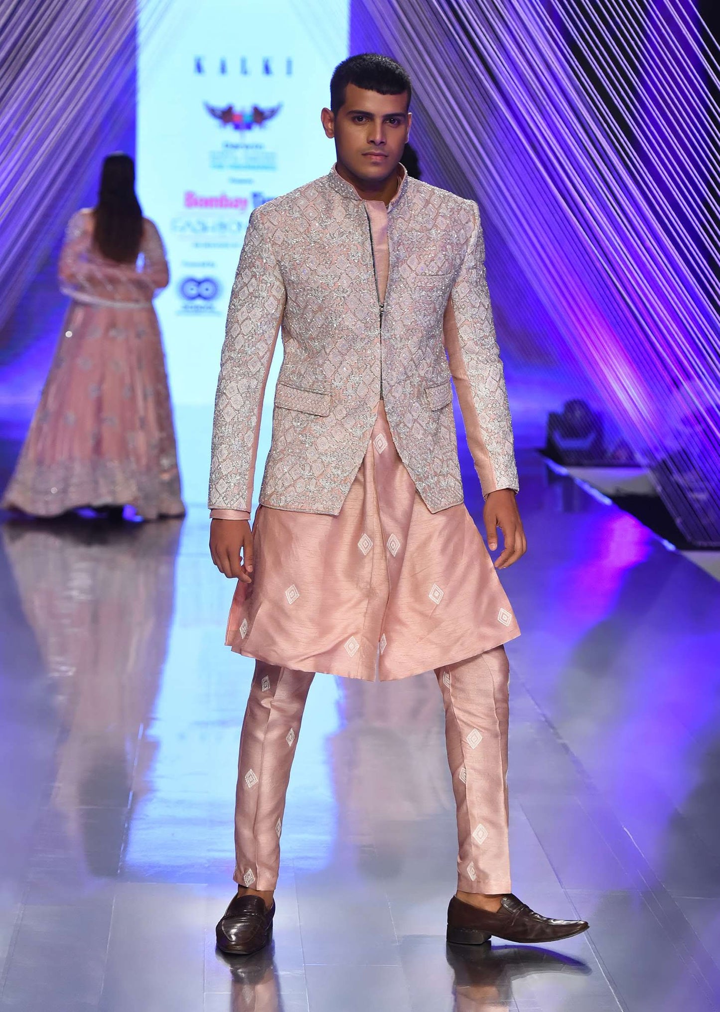 Cream Nehru Jacket And Kurta Set In Sequins Embroidery