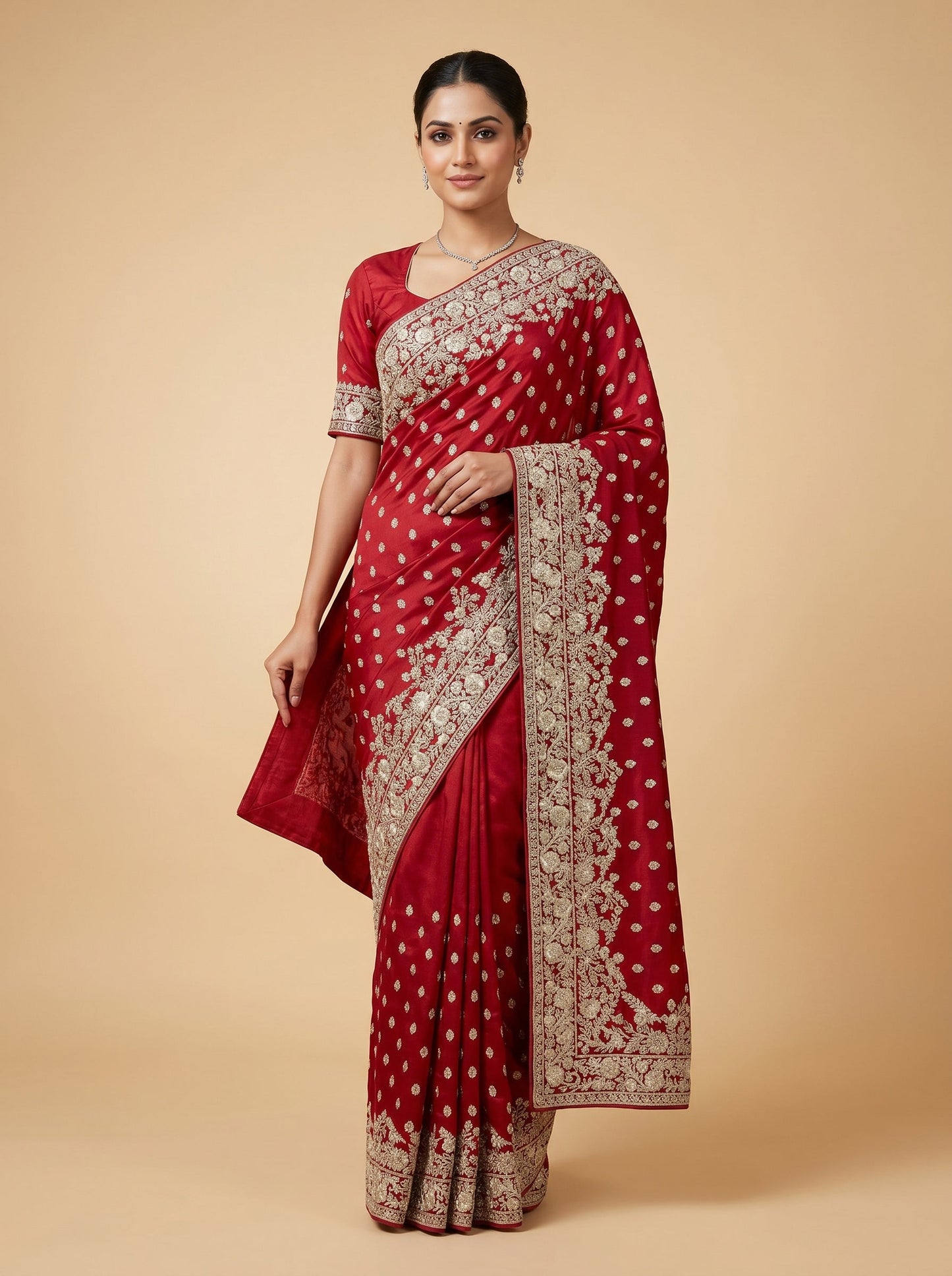 Crimson Dot Embroidered Saree