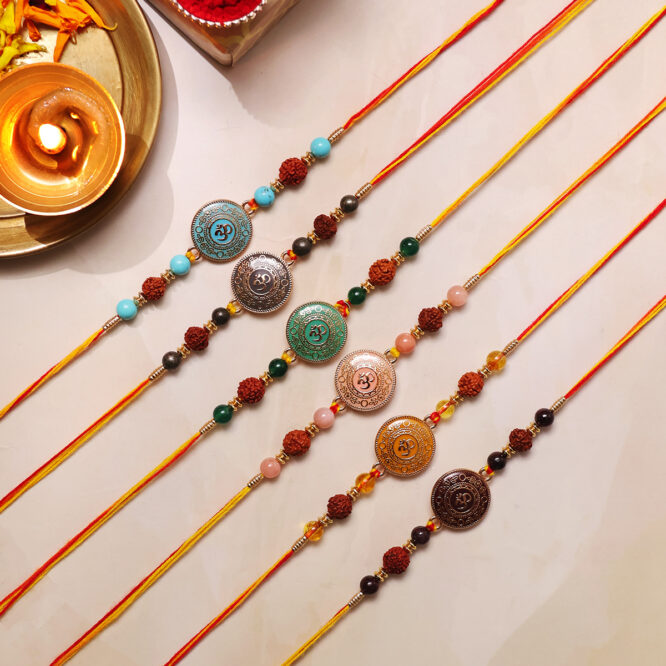 Om Round Charm Rakhi Set