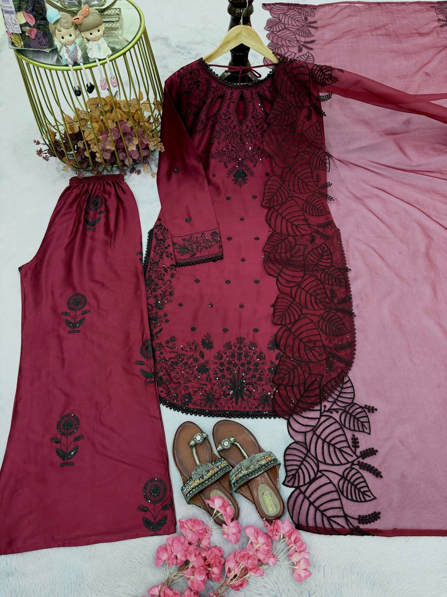 Teeya Creation Womens Trending Stylish Kurta Palazzo Set - Wine