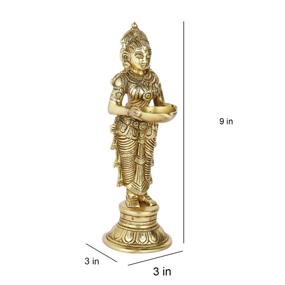 CraftVatika Brass Beautiful Lady Holding Diya Oil Lamp Stand Showpiece