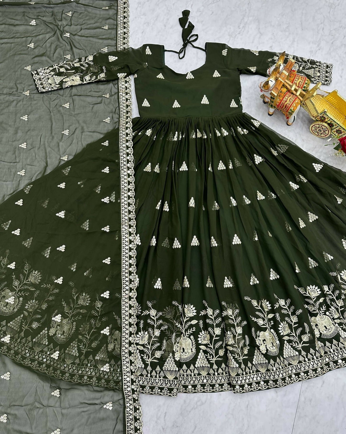 Teeya Creation Womens Casual Party Wear Heavy 7mm Sequence Embroidery Work Mehendi Gown Set