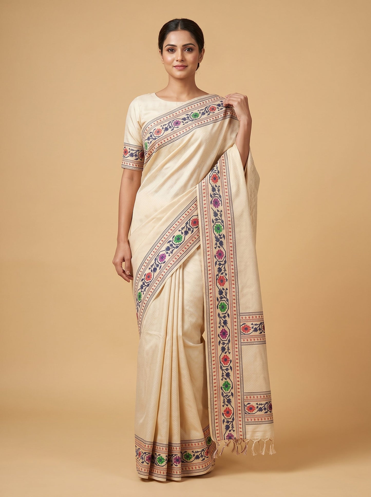 Dark Cream Elegance Handloom Saree