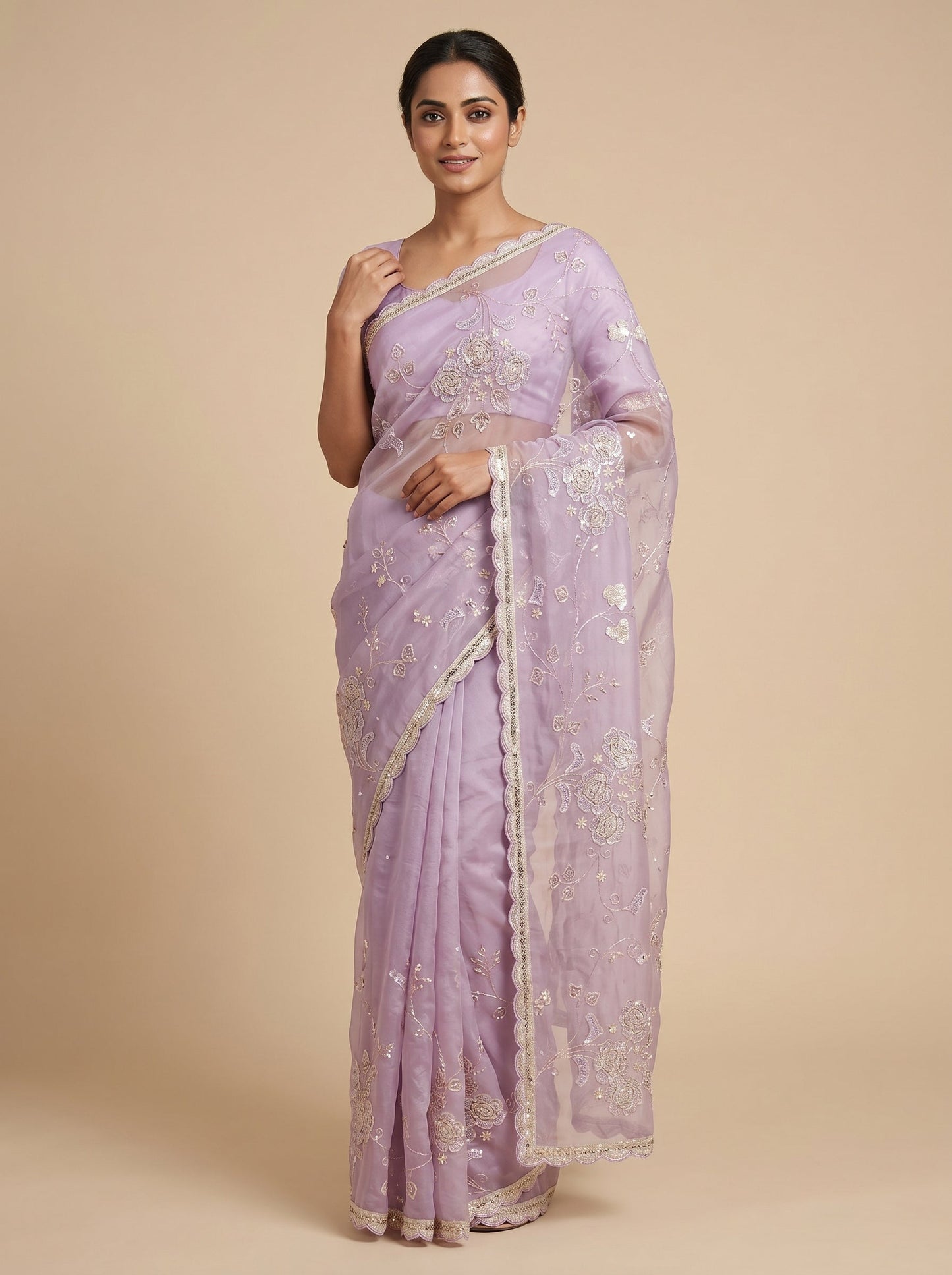 Dark Lavender Twilight Muse Embroidered Saree