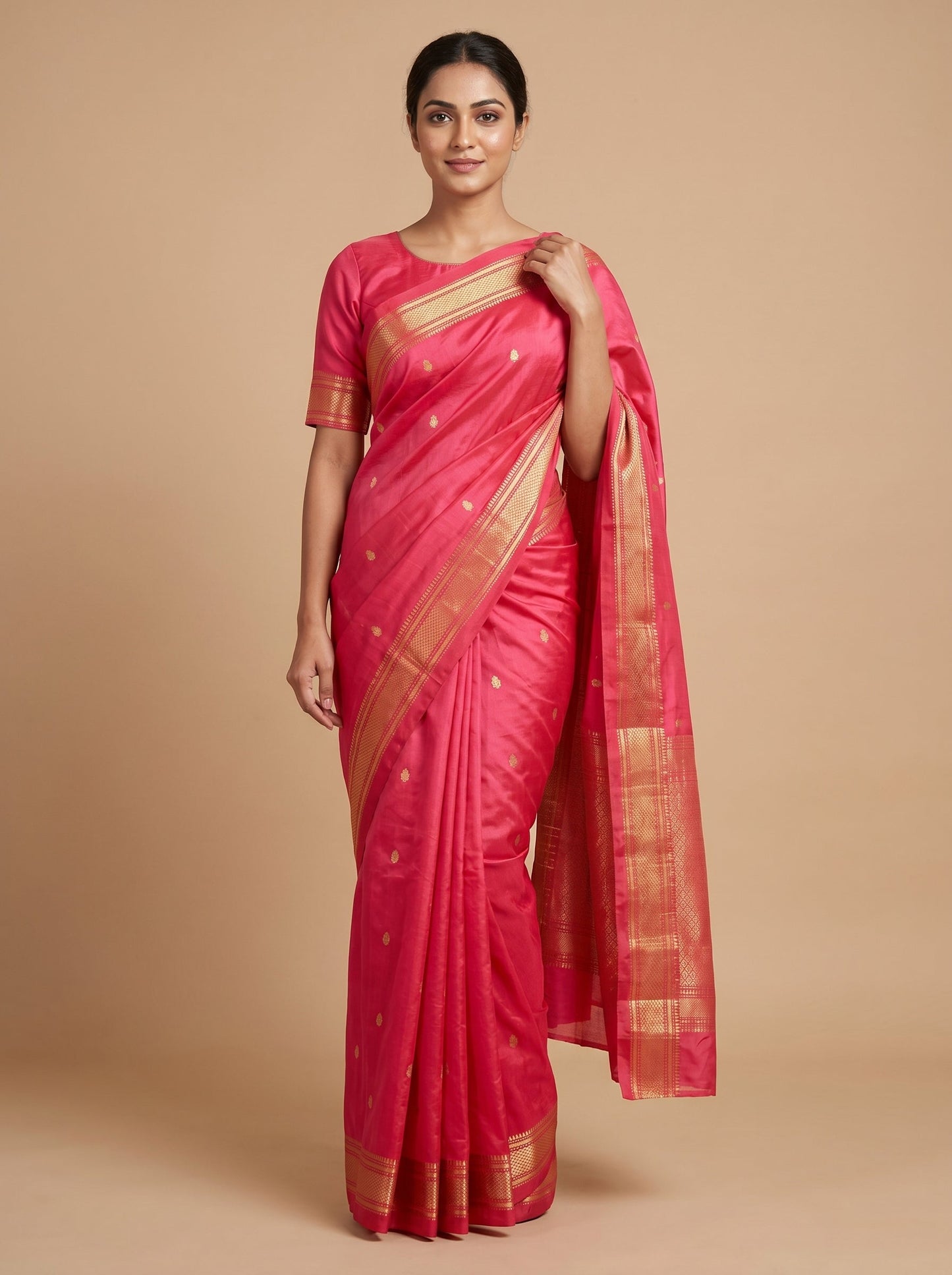 Dark Peach Sunset Loom Handloom Saree