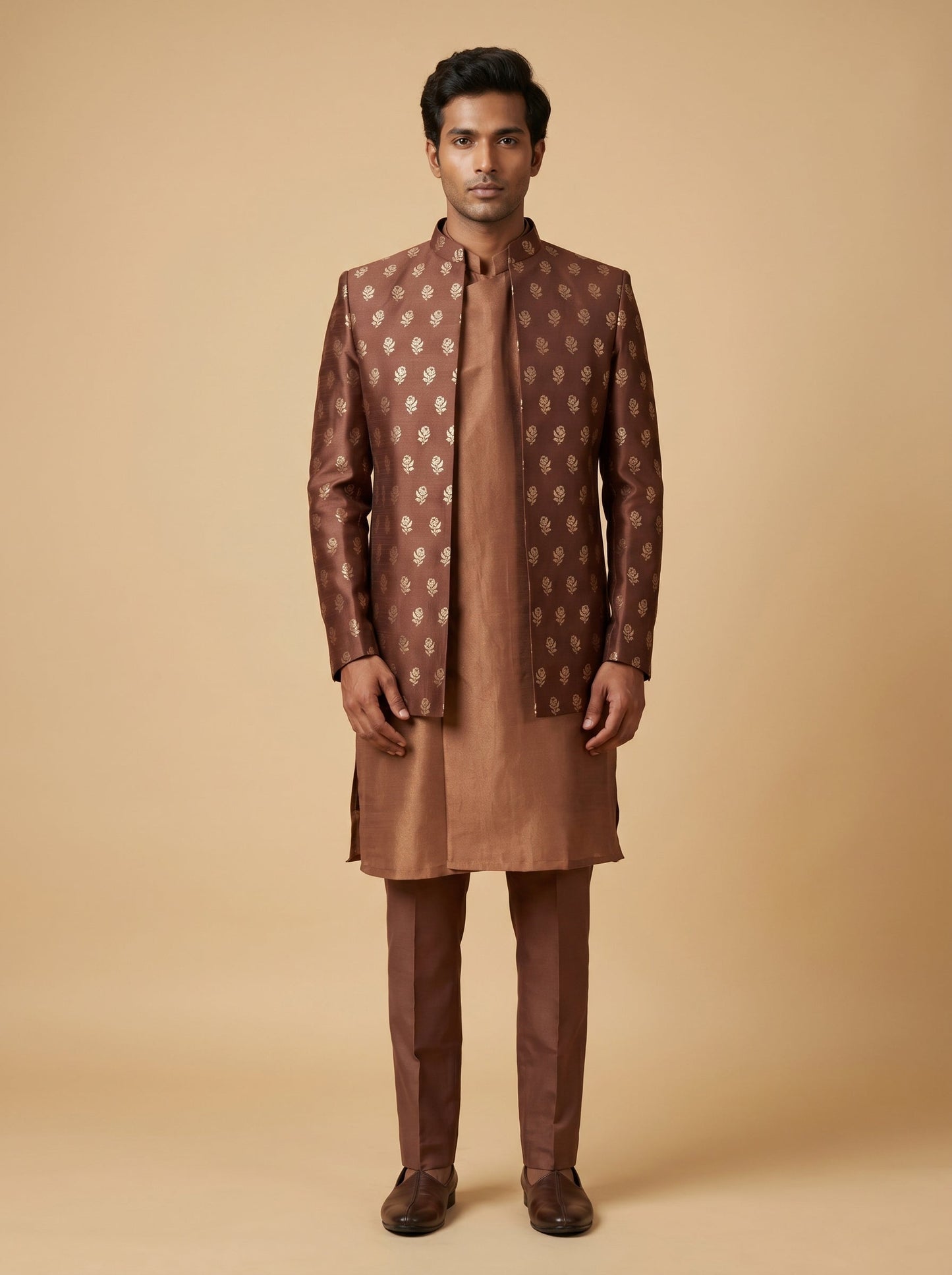 Deep Brown Jacket Kurta Set