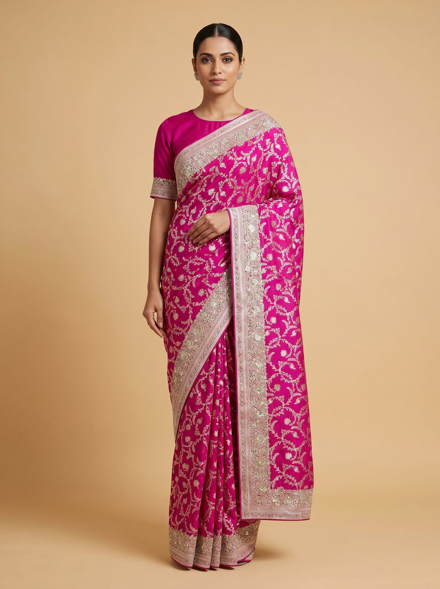 Deep Magenta Glow Embroidered Saree