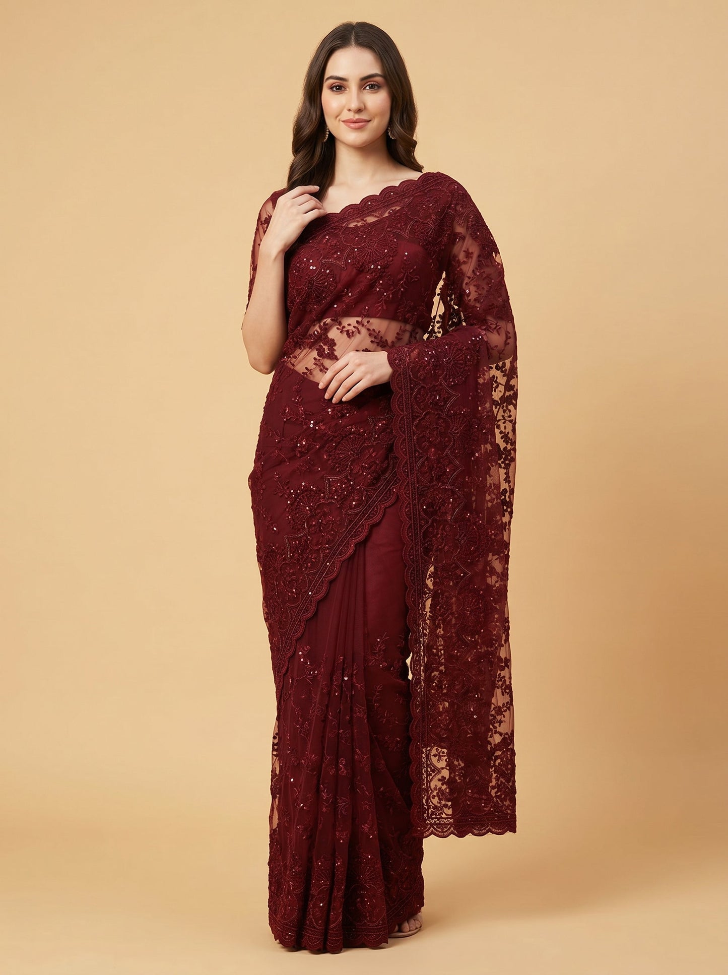 Deep Maroon Luster Saree