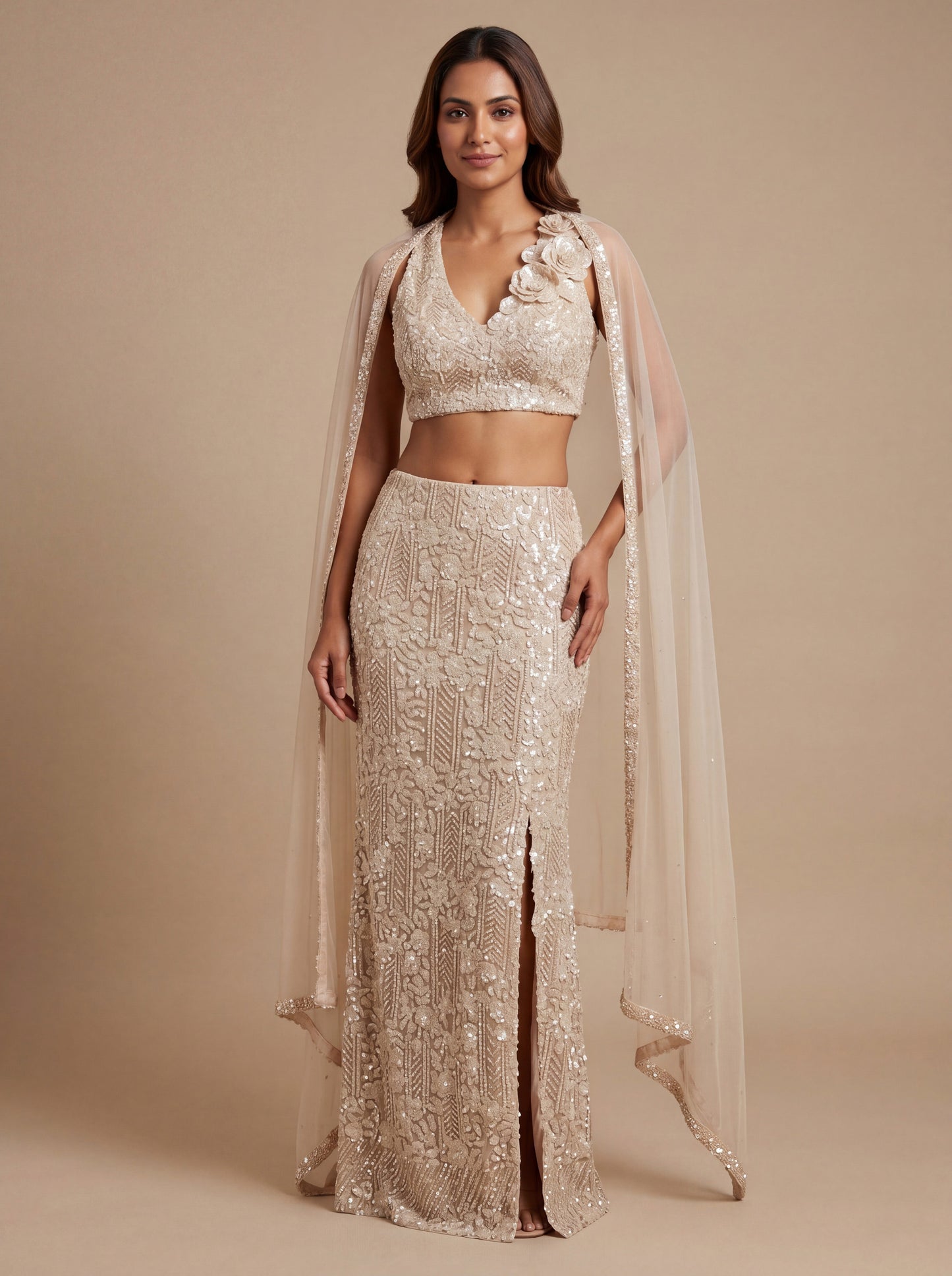 Dusty Nude Contemporary Bridal Lehenga
