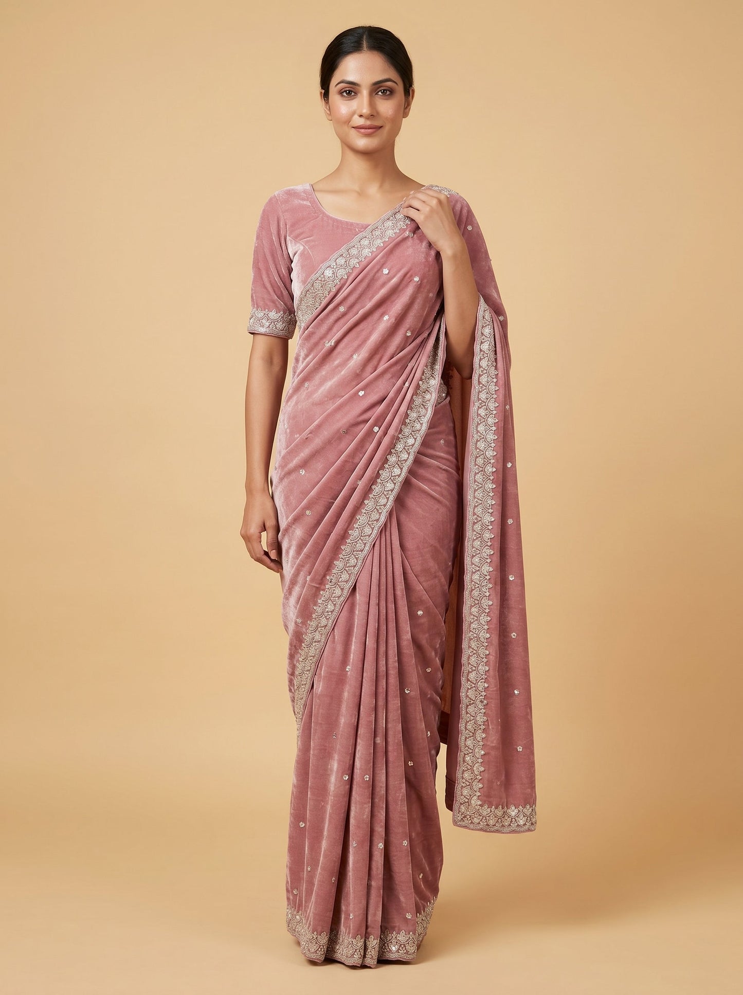 Dusty Pink Powder Glow Embroidered Saree