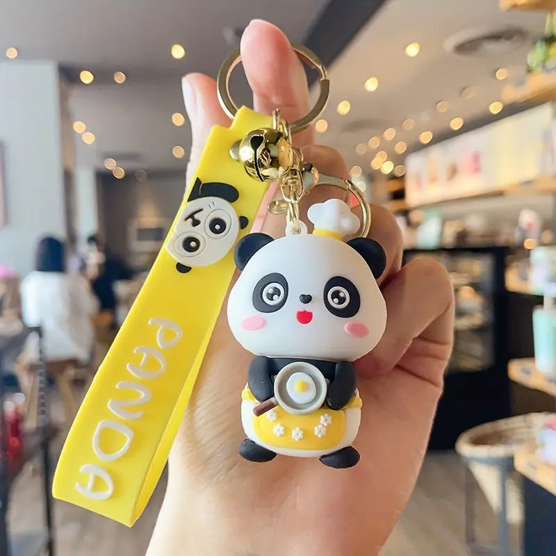 Cute Barista Panda Yellow Keychain | Premium | Lanyard Keychains |
