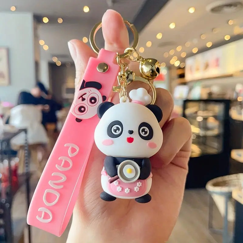 Cute Barista Panda Pink Keychain | Premium | Lanyard Keychains |