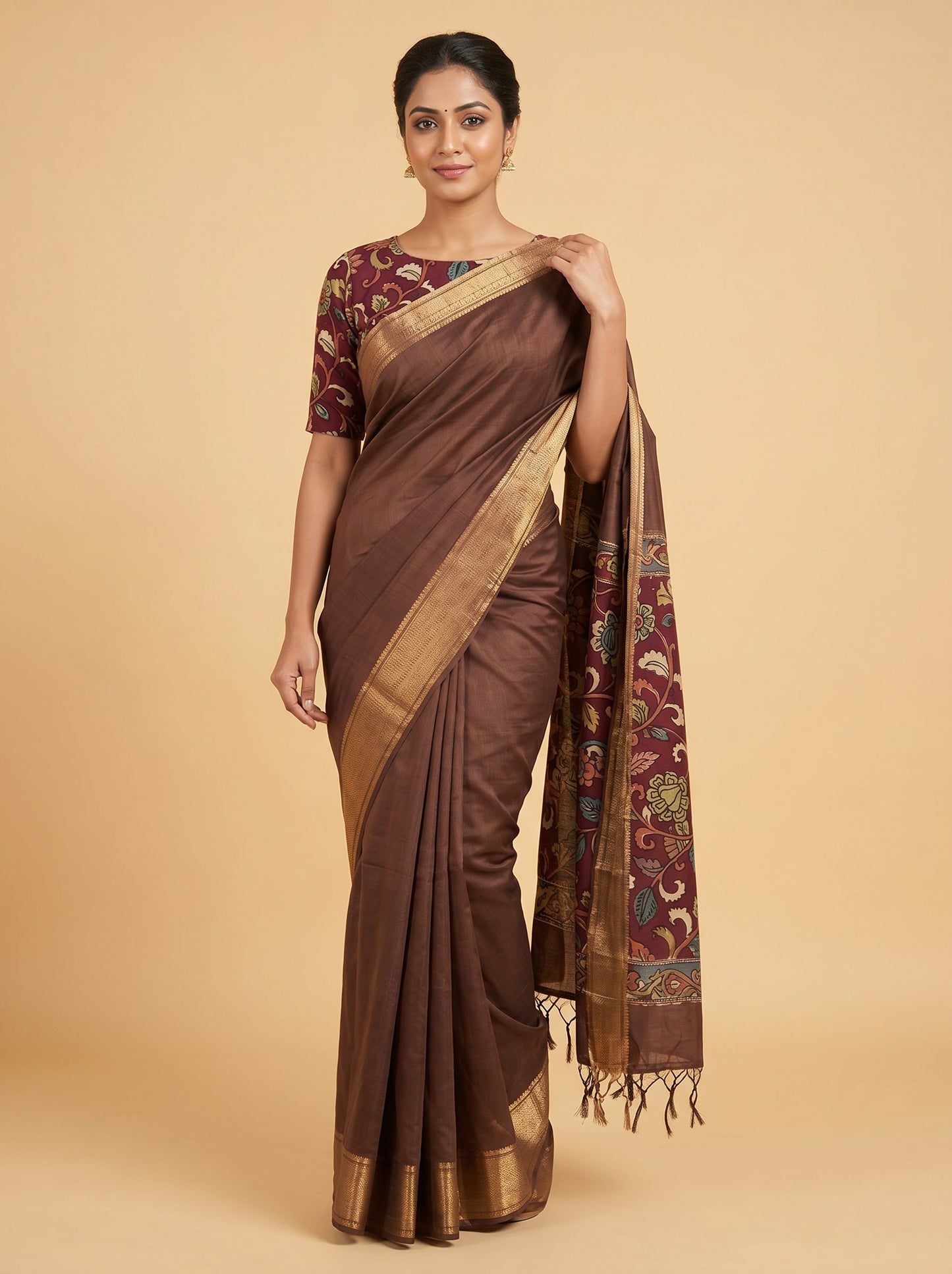 Earthy Brown Glow Saree