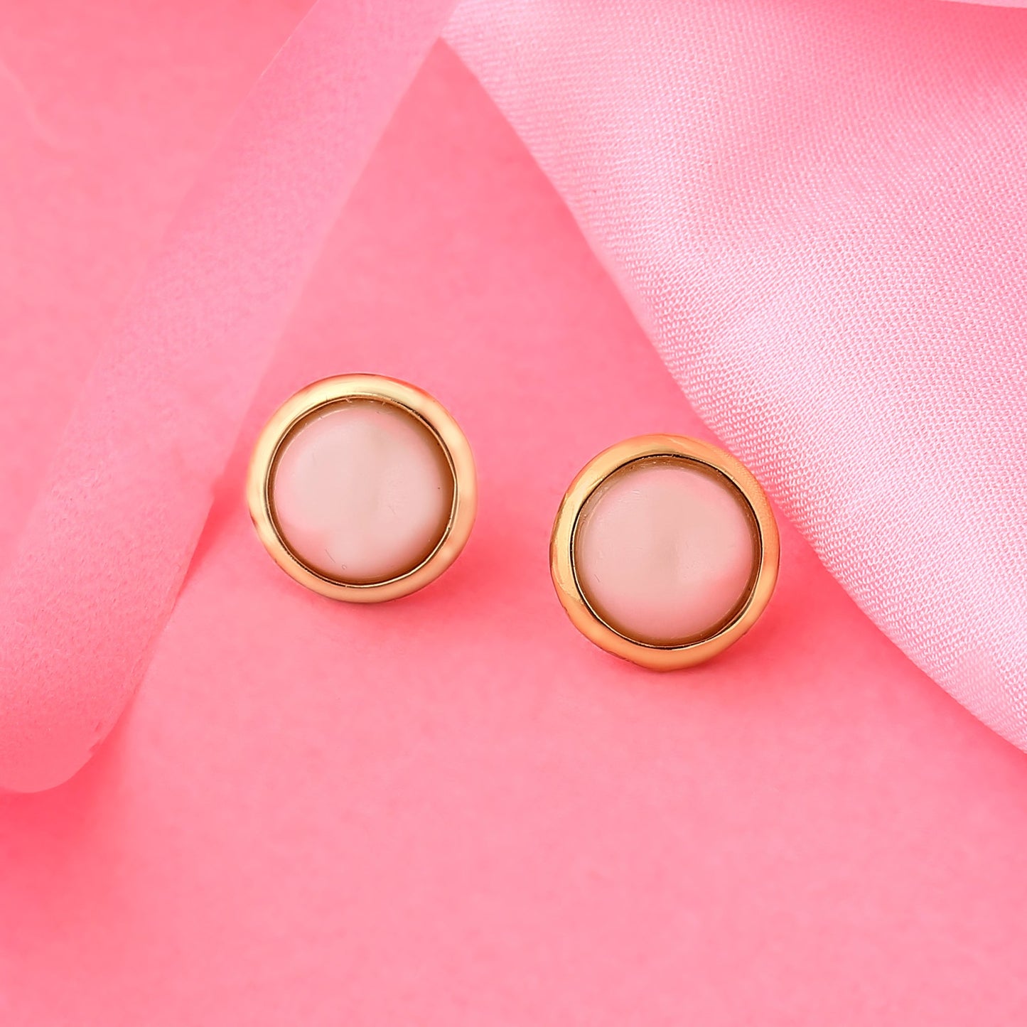Estele Gold Plated Round Pearl Stud Earrings with Timeless Elegance for Women